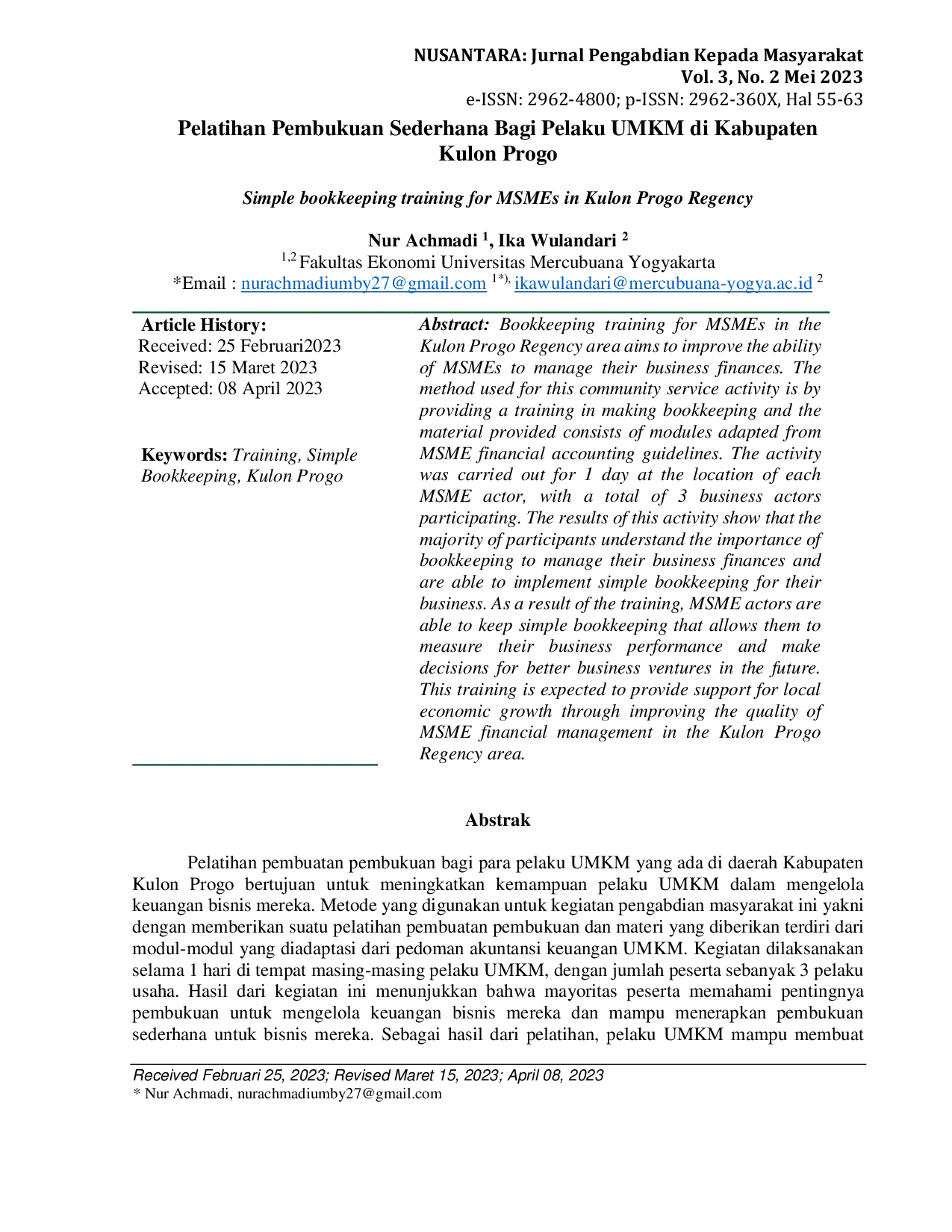 JURIS Pelatihan Pembukuan Sederhana Bagi Pelaku UMKM di Kabupaten Kulon Progo