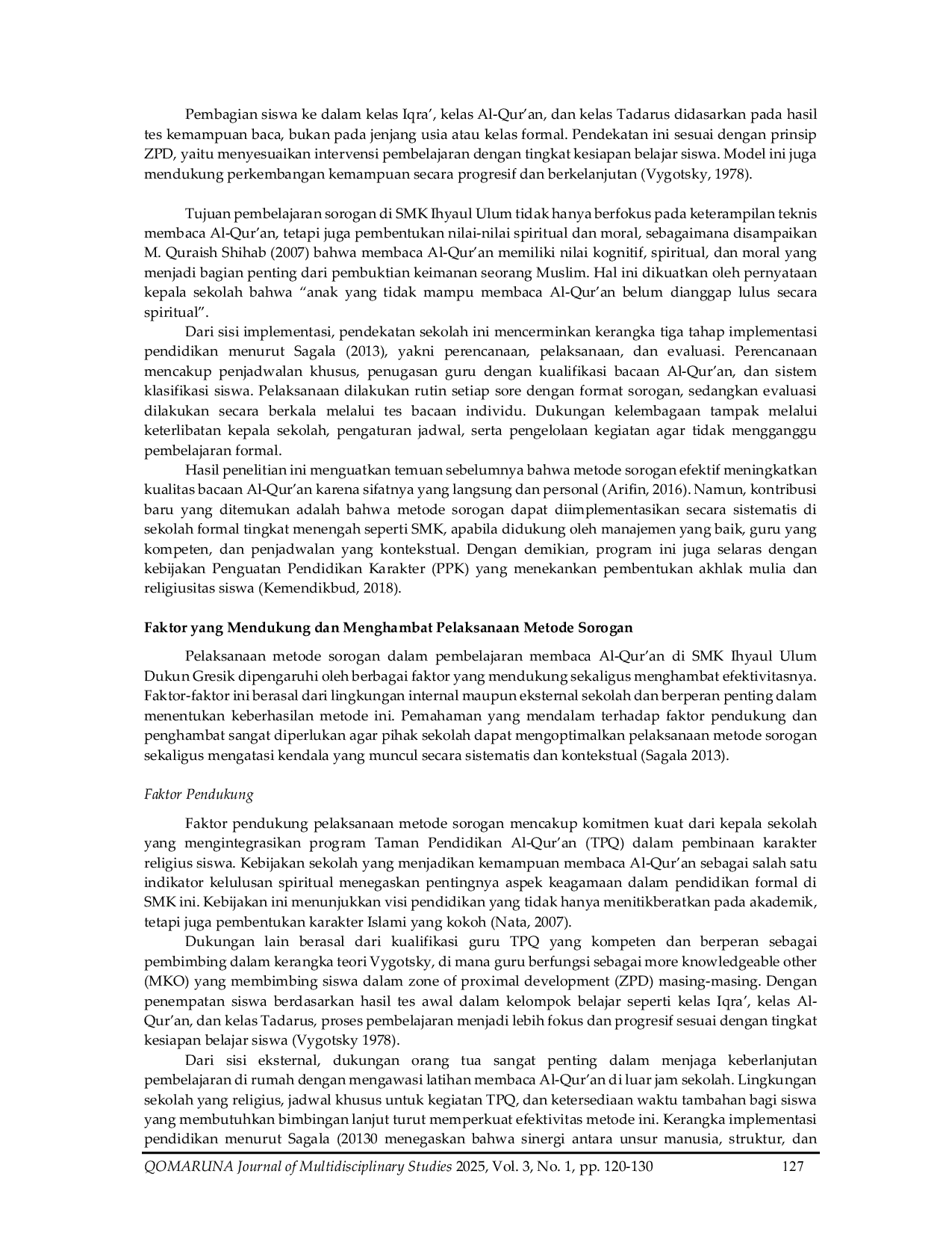 JURIS Implementasi Metode Sorogan dalam Meningkatkan Kemampuan Membaca Al Qur an Siswa SMK Ihyaul Ulum Gresik