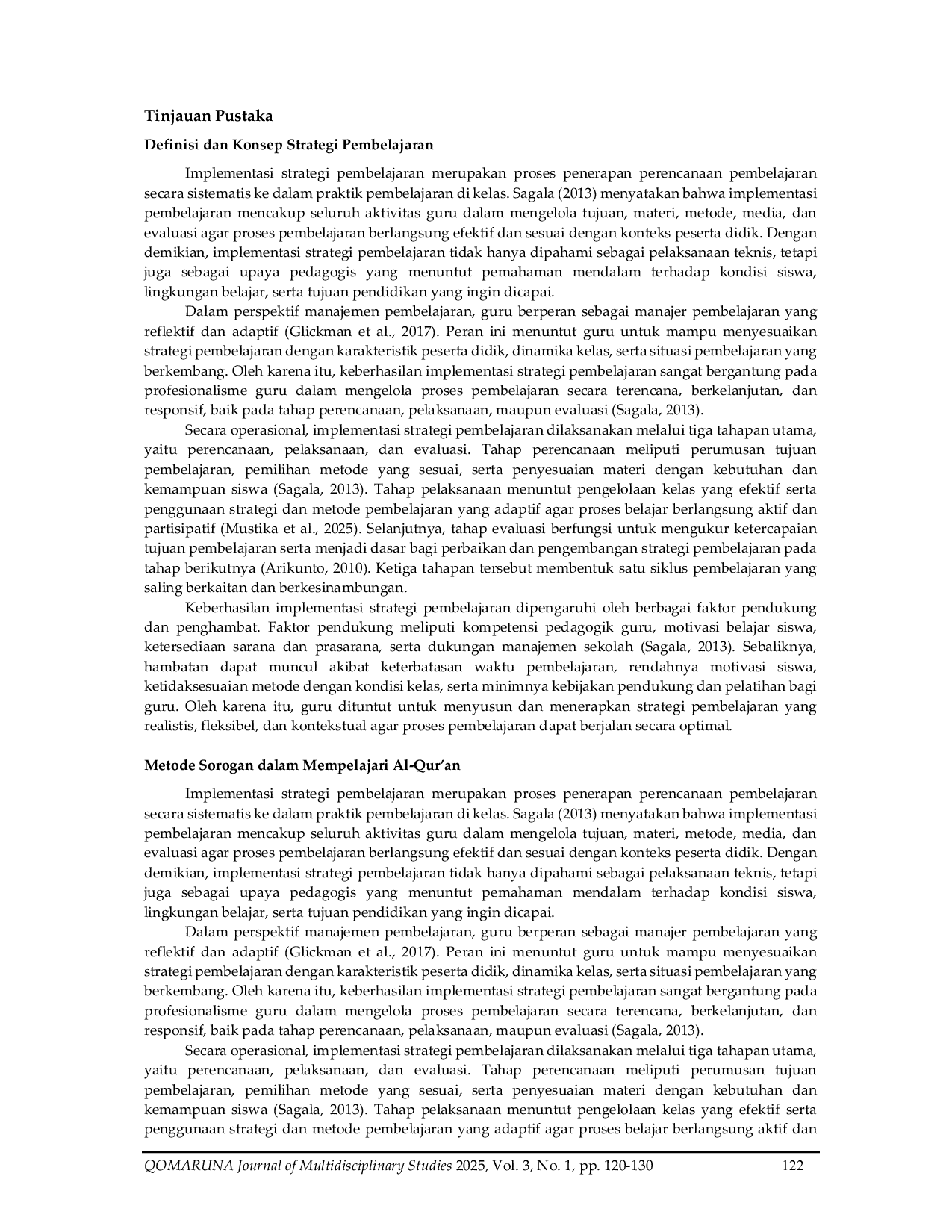 JURIS Implementasi Metode Sorogan dalam Meningkatkan Kemampuan Membaca Al Qur an Siswa SMK Ihyaul Ulum Gresik