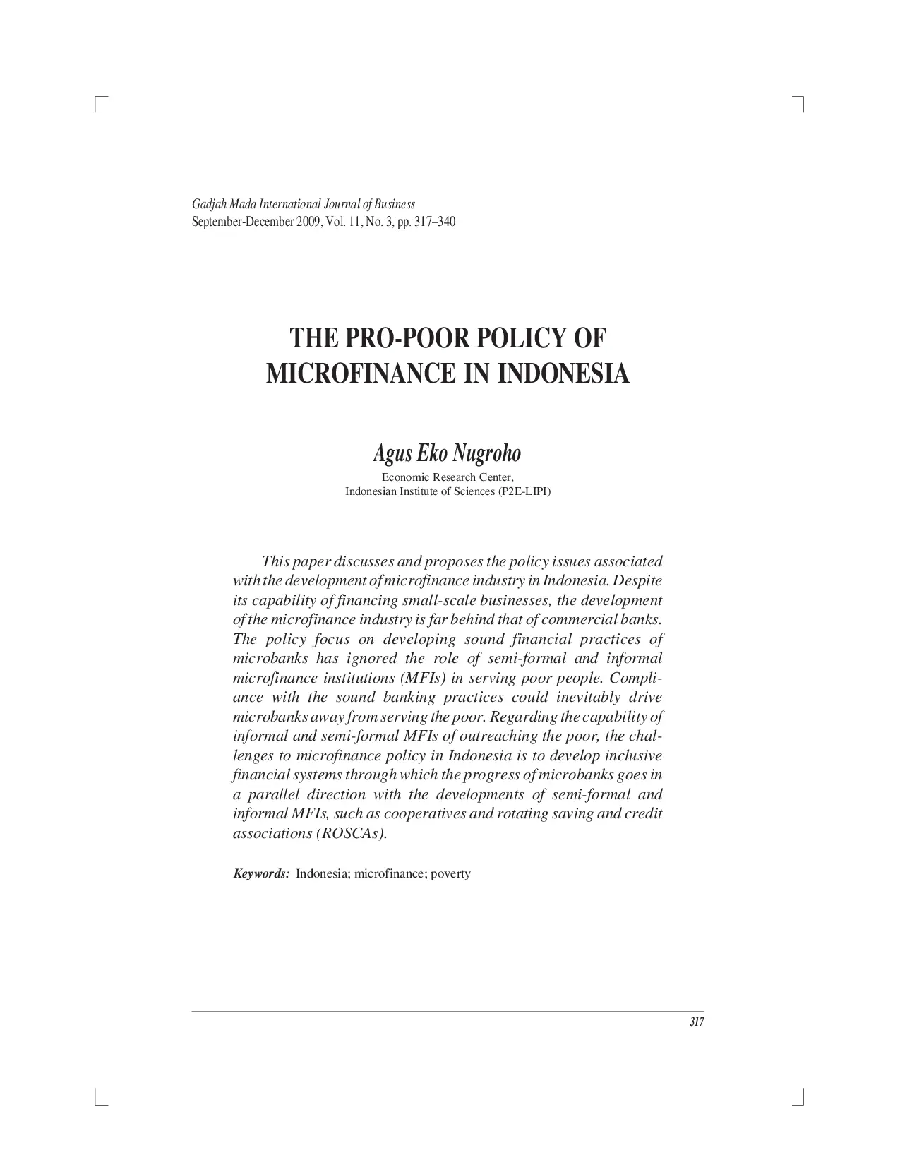 juris The Pro poor Policy of Microfinance in Indonesia