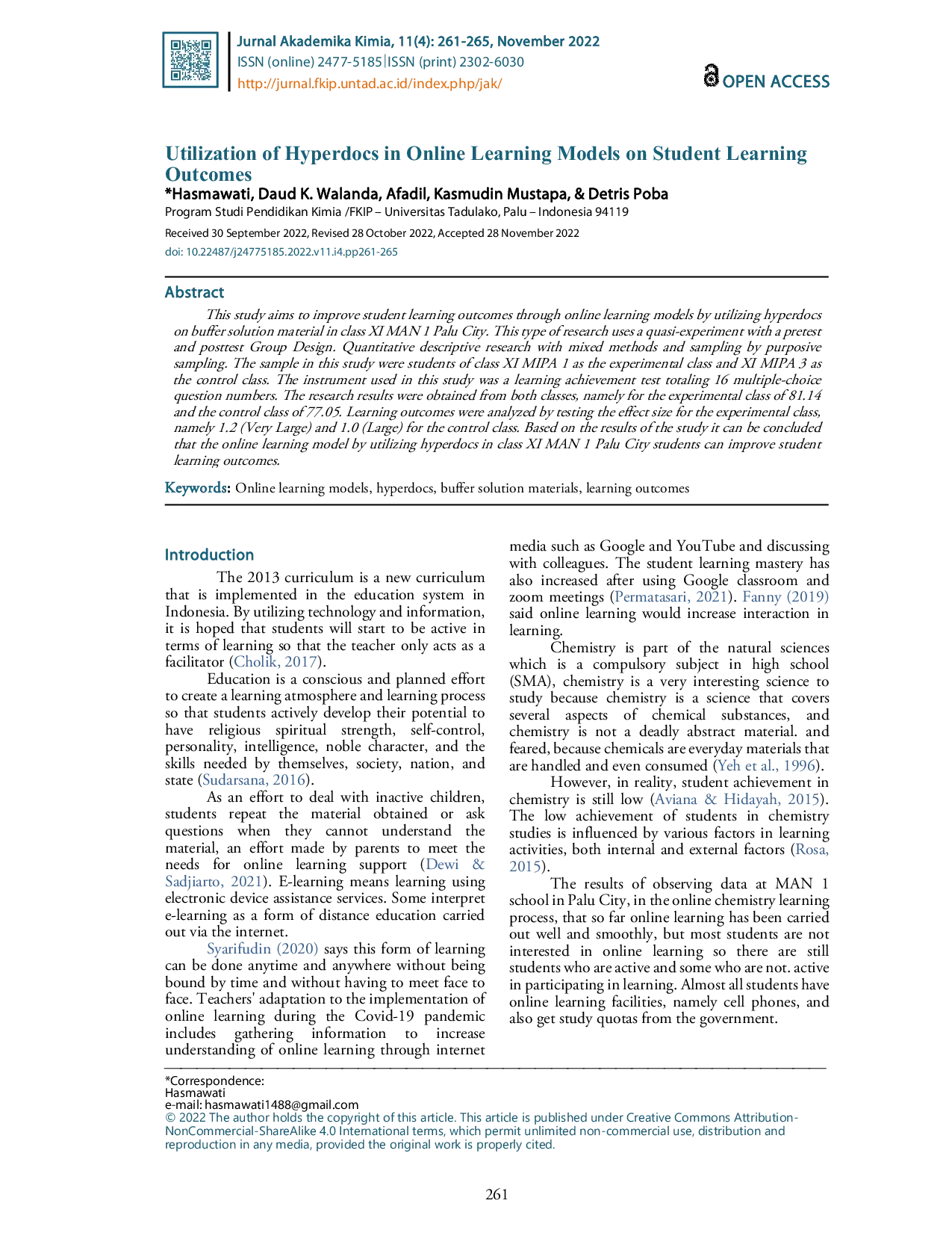 JURIS Pemanfaatan Hyperdocs Dalam Model Pembelajaran Online Terhadap Hasil Belajar Siswa