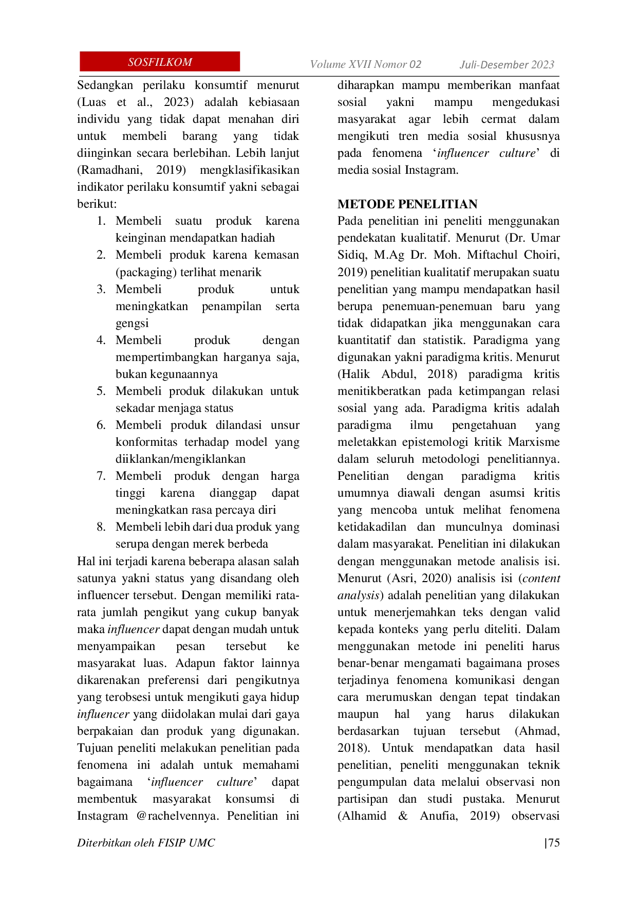 JURIS Influencer Culture dan Pembentukan Masyarakat Konsumsi di Instagram rachelvennya