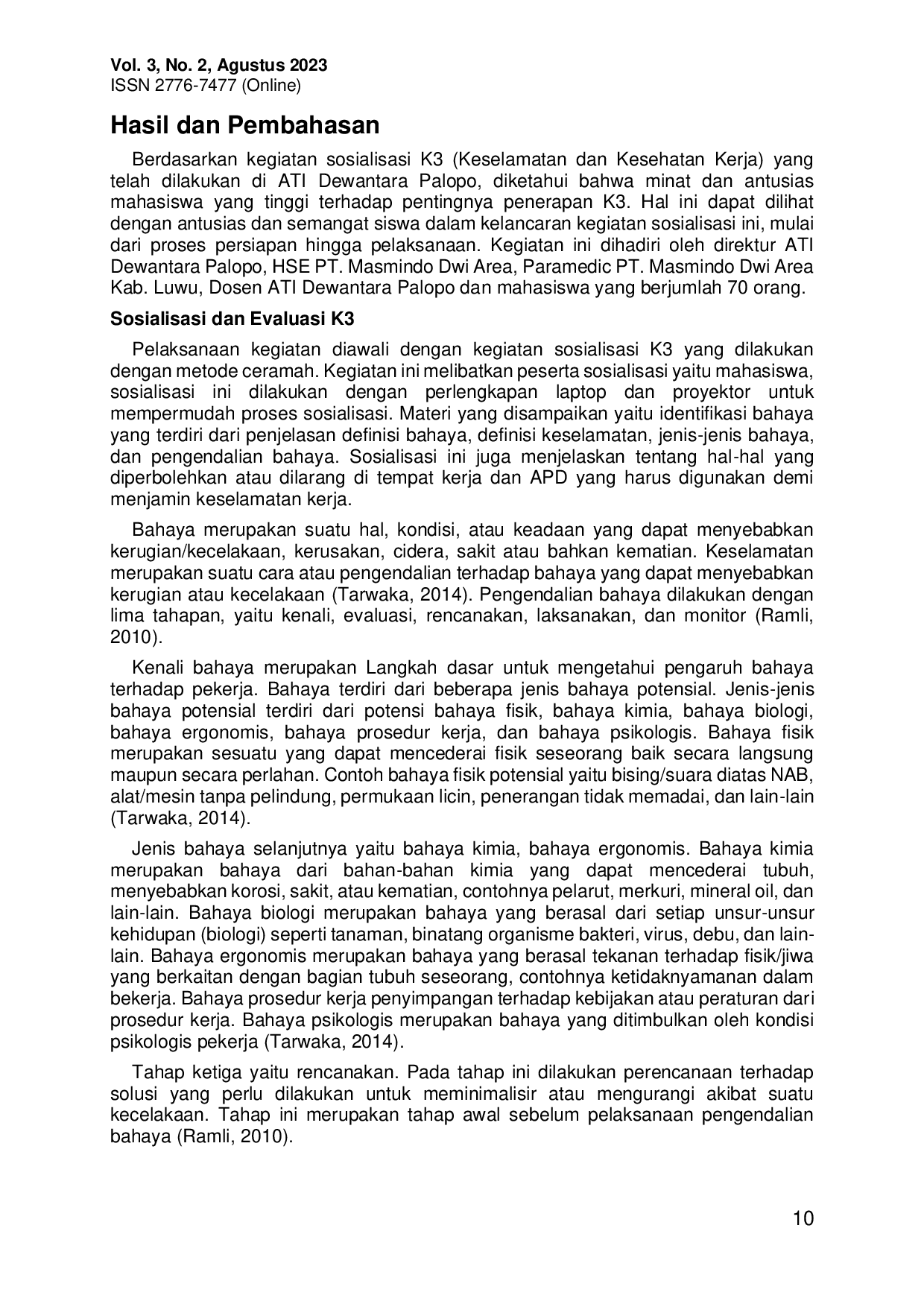 JURIS Penerapan Budaya Keselamatan dan Kesehatan Kerja K3 di Perguruan Tinggi Vokasi