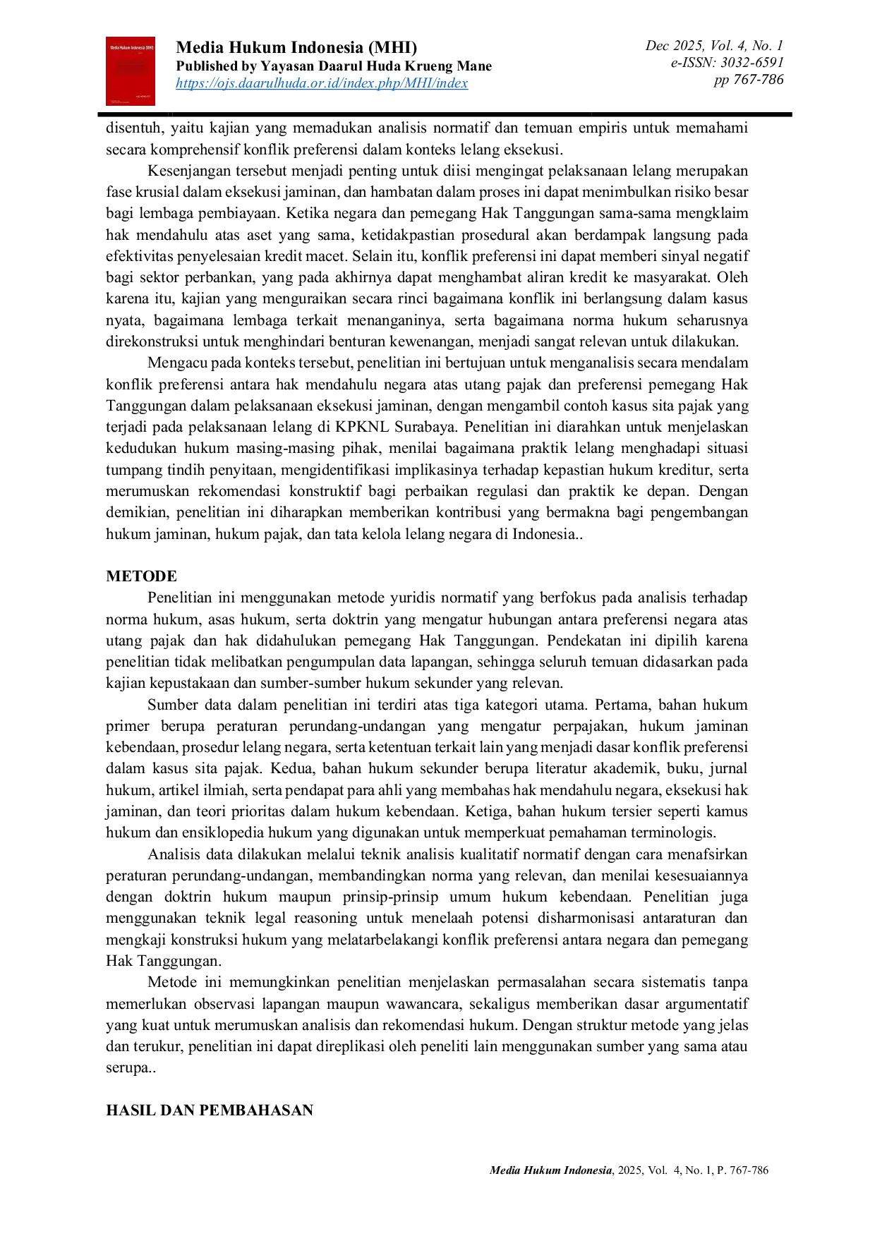 JURIS Konflik Preferensi Negara dan Pemegang Hak Tanggungan dalam Kasus Sita Pajak di KPKNL Surabaya