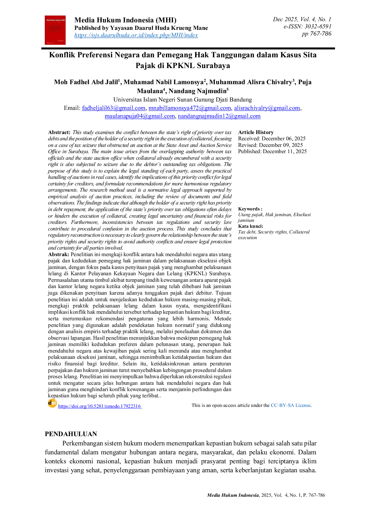 JURIS Konflik Preferensi Negara dan Pemegang Hak Tanggungan dalam Kasus Sita Pajak di KPKNL Surabaya