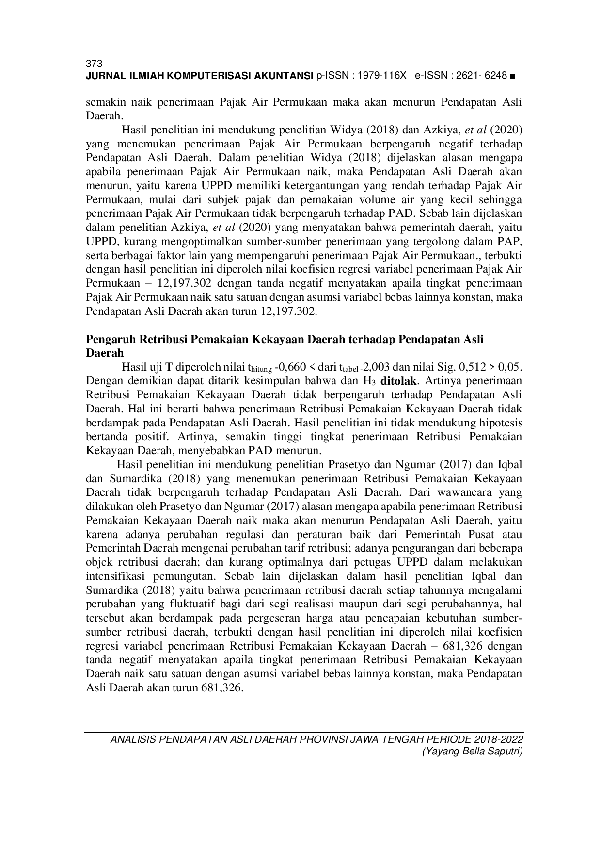 JURIS Analisis Pendapatan Asli Daerah Provinsi Jawa Tengah Periode 2018 2022