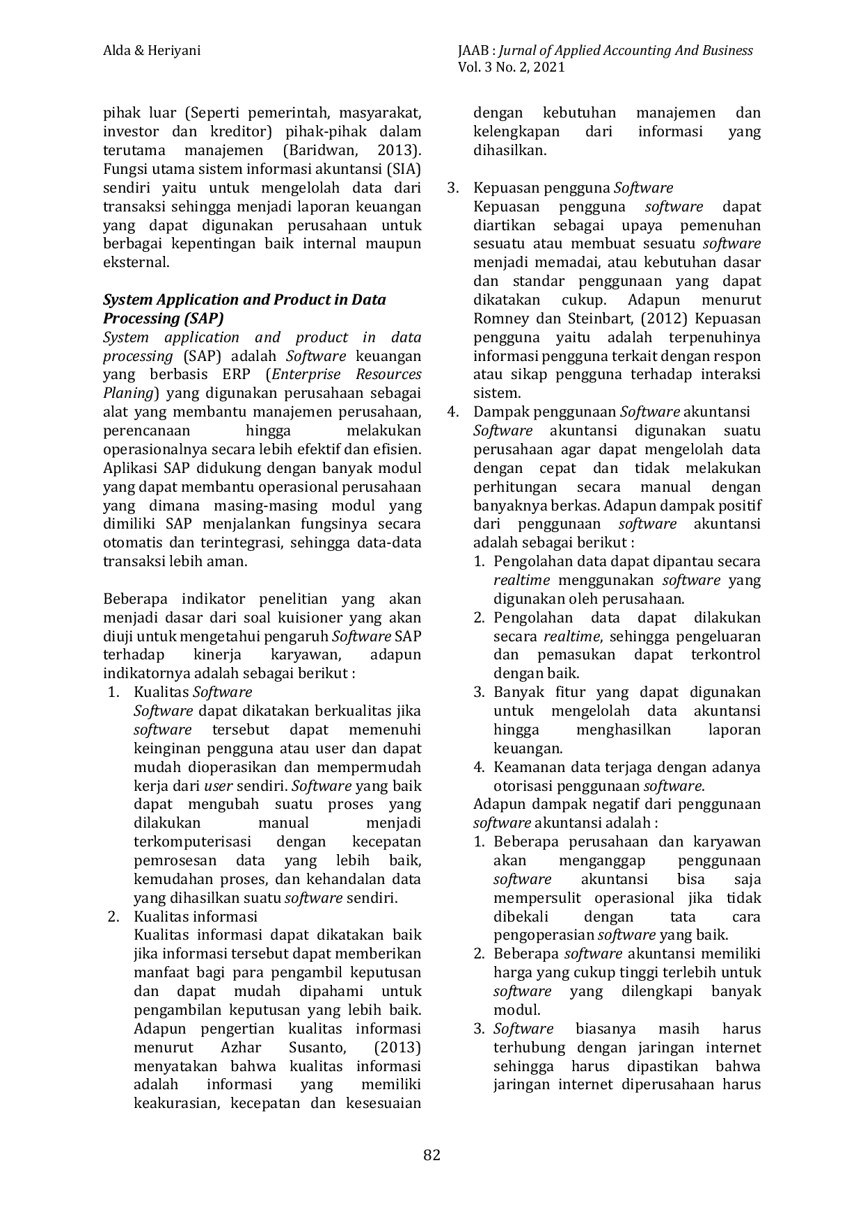 JURIS Pengaruh Software SAP Dalam Meningkatkan Kinerja Karyawan Bagian Keuangan Dan Akuntansi Pada PT Perkebunan Nusantara VI