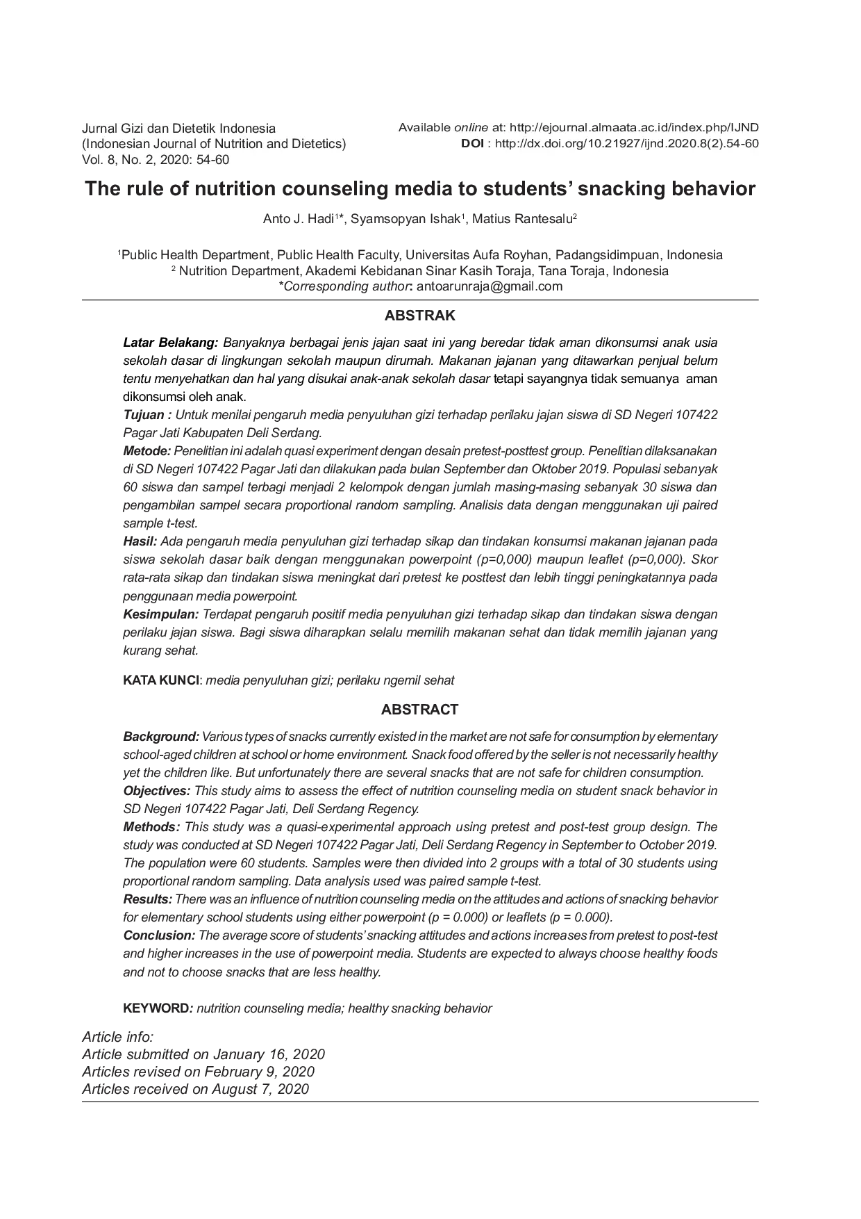 JURIS The Rule of Nutrition Counseling Media to Students Snacking Behavior