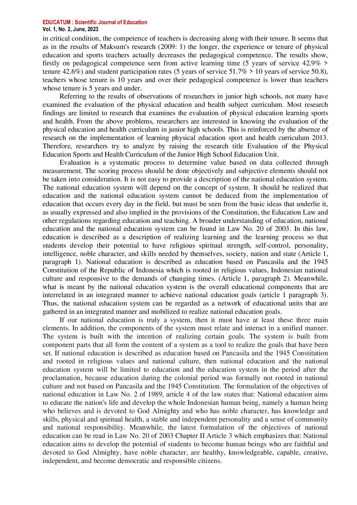 JURIS EVALUATION OF THE PHYSICAL EDUCATION SPORTS AND HEALTH CURRICULUM FOR JUNIOR HIGH SCHOOL