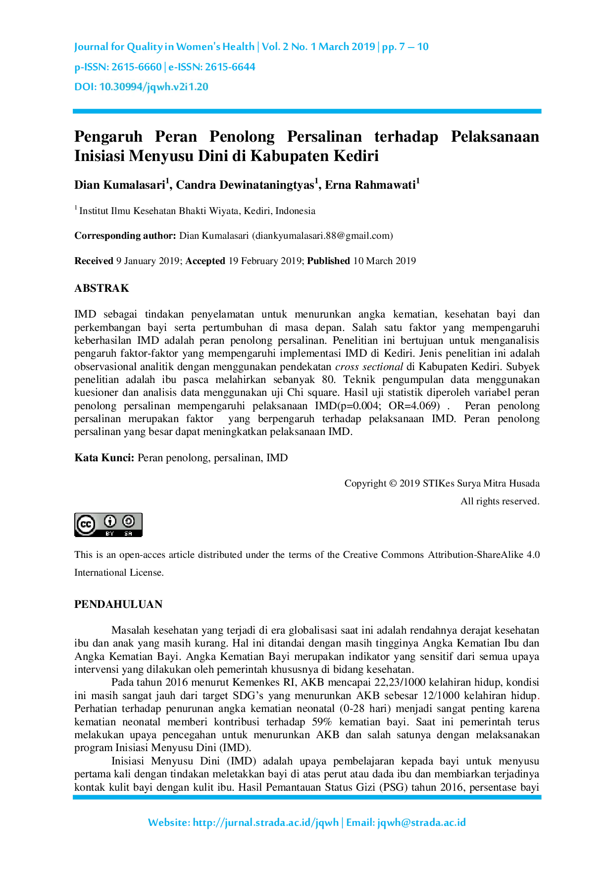 JURIS Pengaruh Peran Penolong Persalinan terhadap Pelaksanaan Inisiasi Menyusu Dini di Kabupaten Kediri