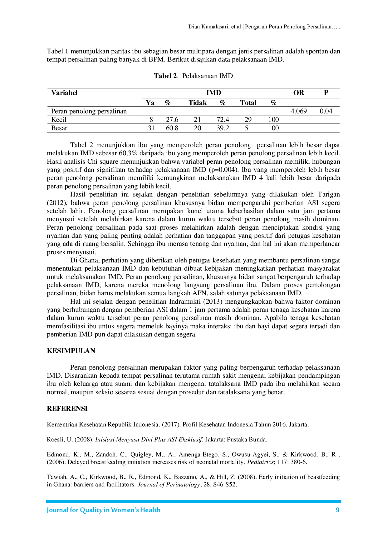 JURIS Pengaruh Peran Penolong Persalinan terhadap Pelaksanaan Inisiasi Menyusu Dini di Kabupaten Kediri