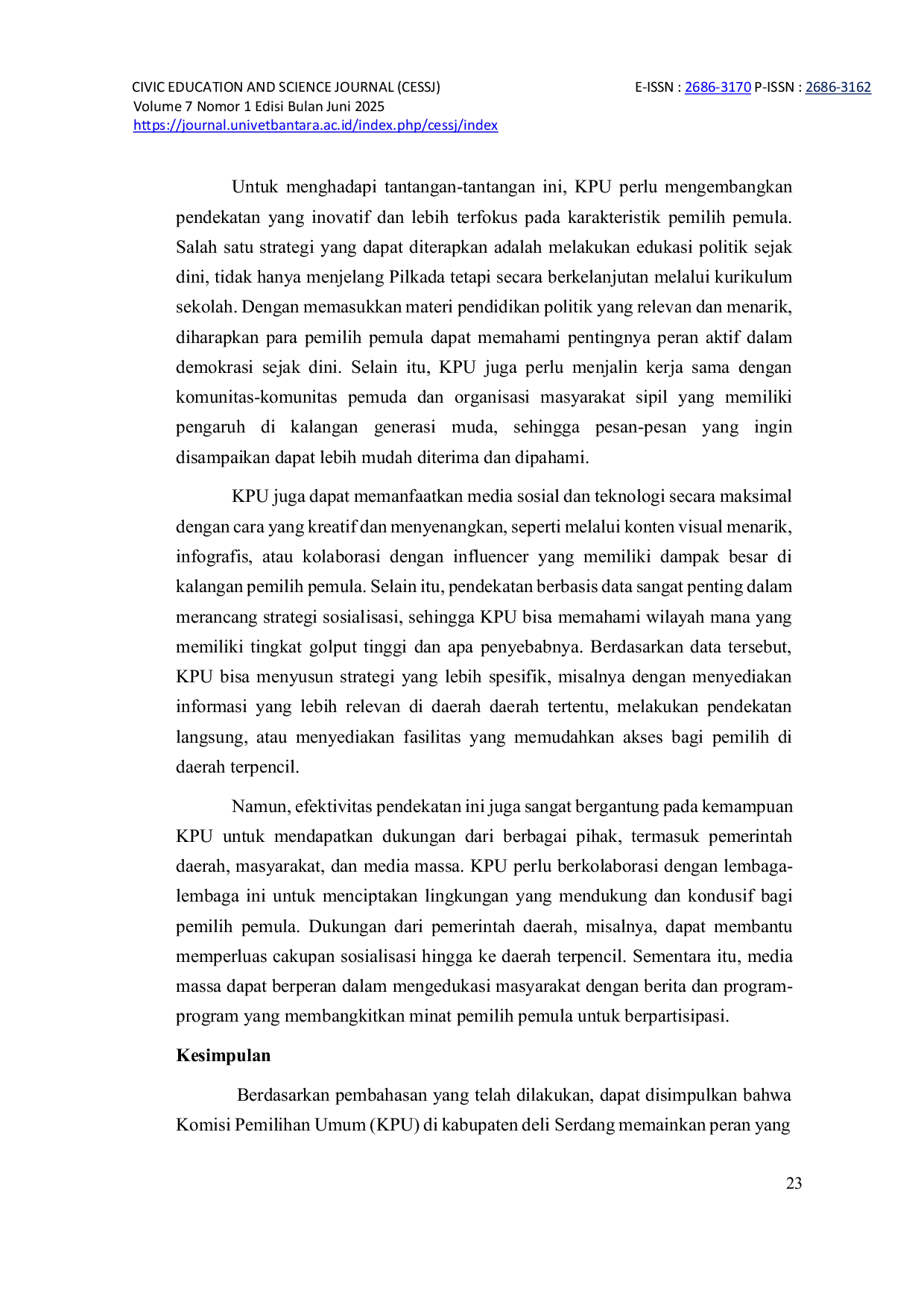 JURIS Strategi KPU Dalam Mengatasi Tindakan Golput Pada Perilaku Pemilih Pemula Dalam Pilkada Di Desa Sei Mencirim Kec Sunggal Kabupaten Deli Serdang 2024