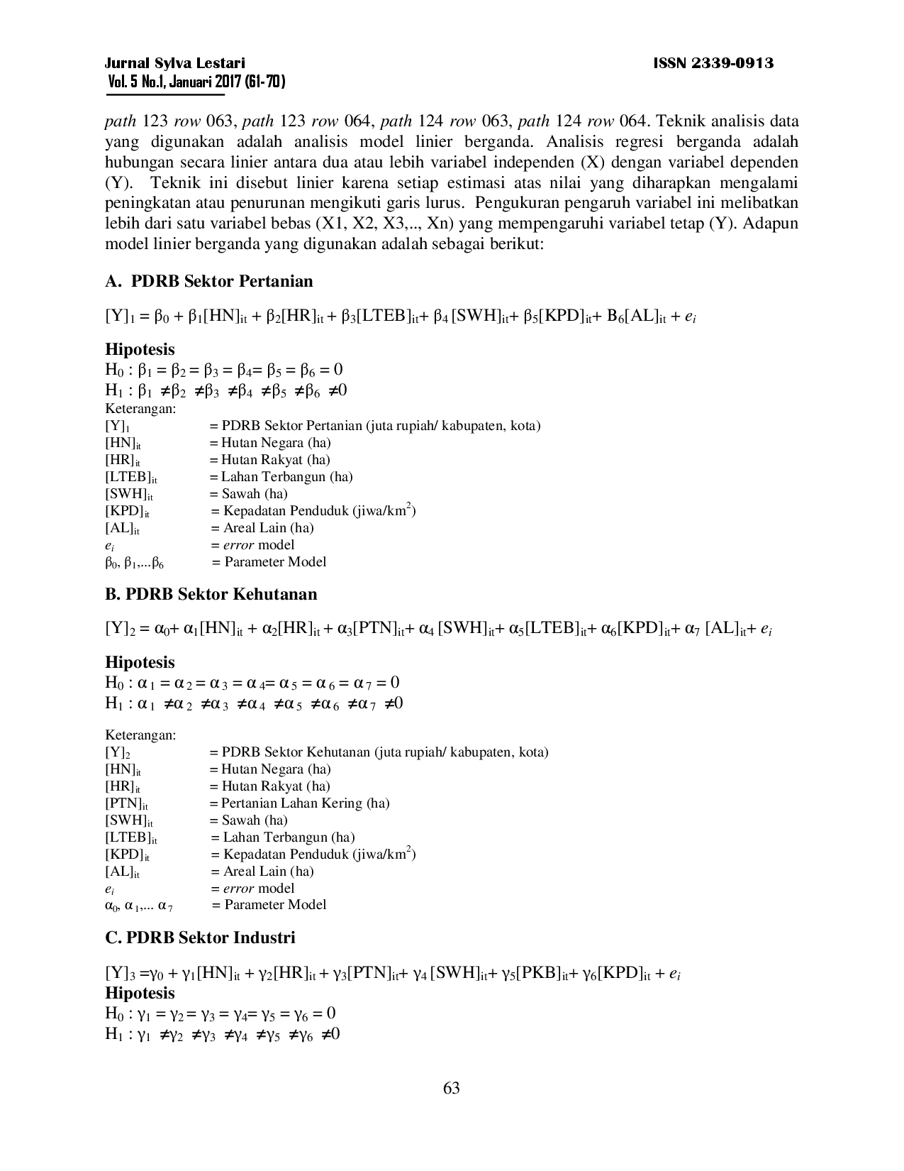 juris Pengaruh Perubahan Tutupan Hutan Dan Lahan Terhadap Produk Domestik Regional Bruto Pdrb Di Sektor Pertanian Kehutanan Dan Industri Studi Di Provinsi Lampung