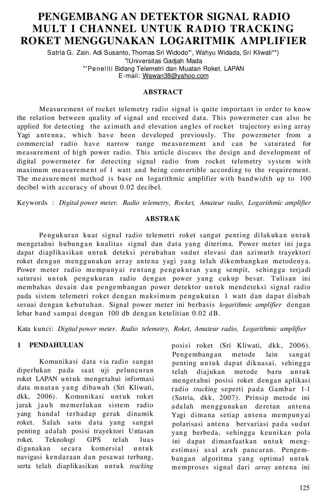 juris Pengembangan Detektor Signal Radio Multi Channel Untuk Radio Tracking Roket Menggunakan Logaritmik Amplifier