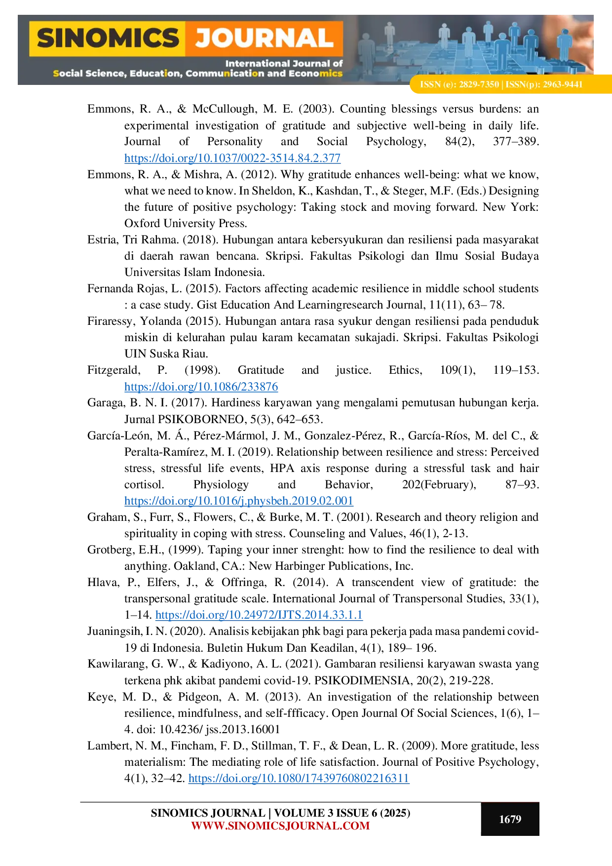 JURIS The Relationship Between Gratitude and Resilience in Workers Who Experienced Layoffs Due to the Covid 19 Pandemic