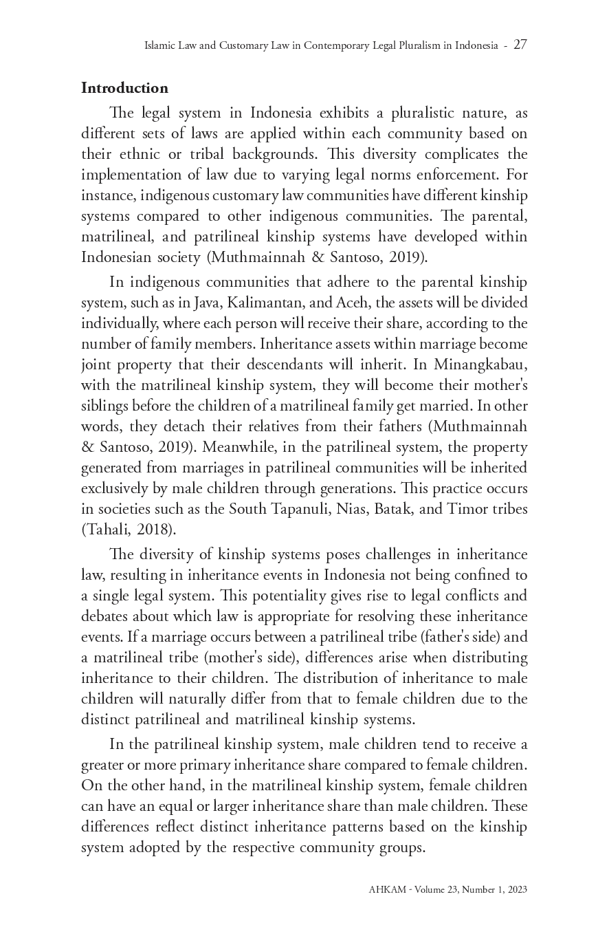 juris Islamic Law and Customary Law in Contemporary Legal Pluralism in Indonesia Tension and Constraints