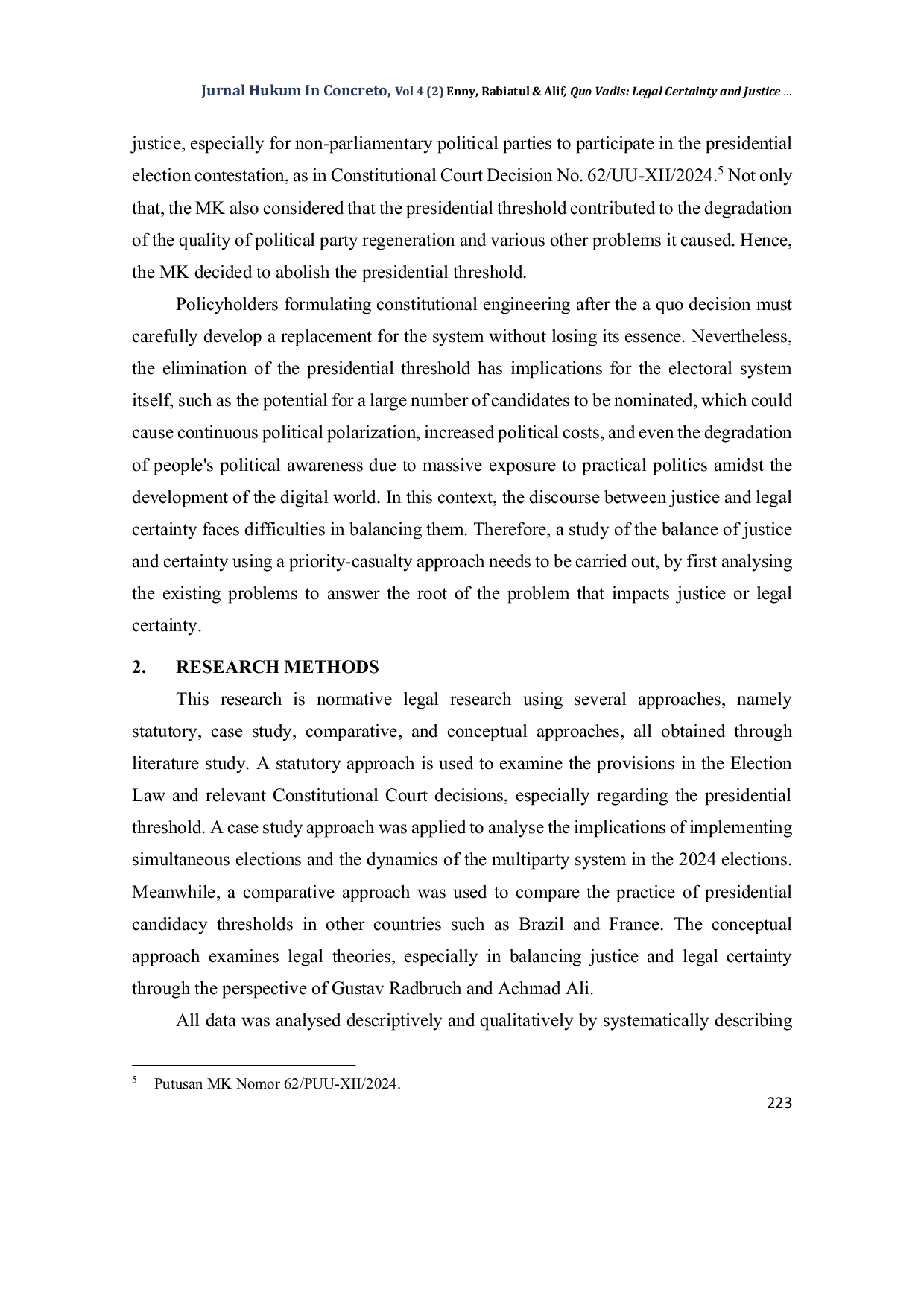 JURIS Quo Vadis Legal Certainty and Justice in Indonesia s 2024 Elections Amidst Electoral Law Reform