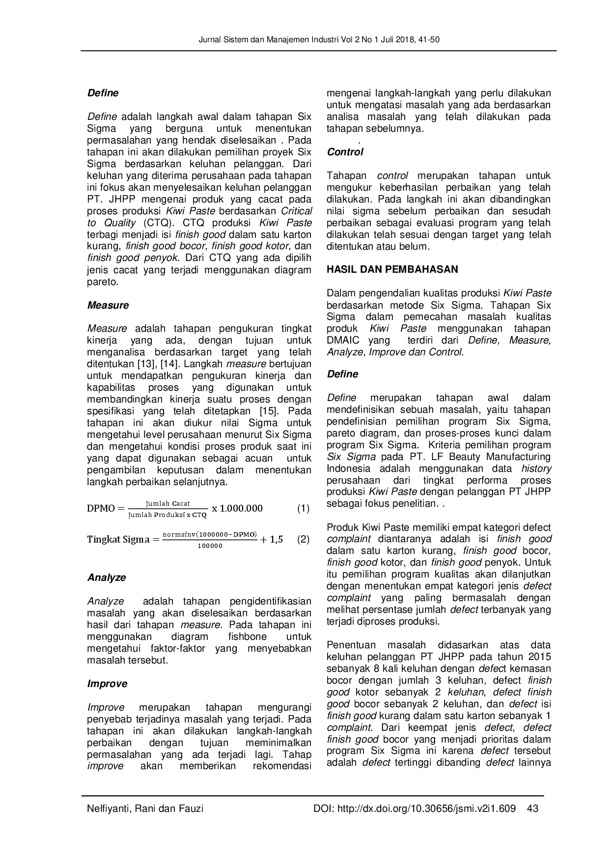 juris Implementasi Six Sigma untuk Perbaikan Kualitas Produk Kiwi Paste Berdasarkan Keluhan Pelanggan