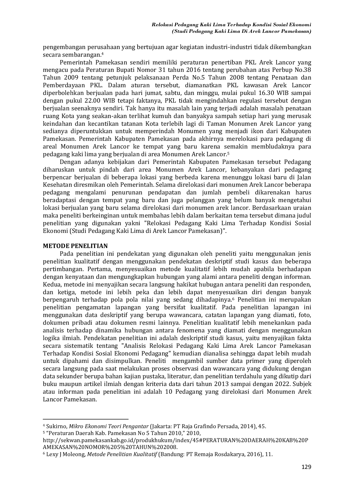 JURIS Relokasi Pedagang Kaki Lima Terhadap Kondisi Sosial Ekonomi Studi Pedagang Kaki Lima di Arek Lancor Pamekasan