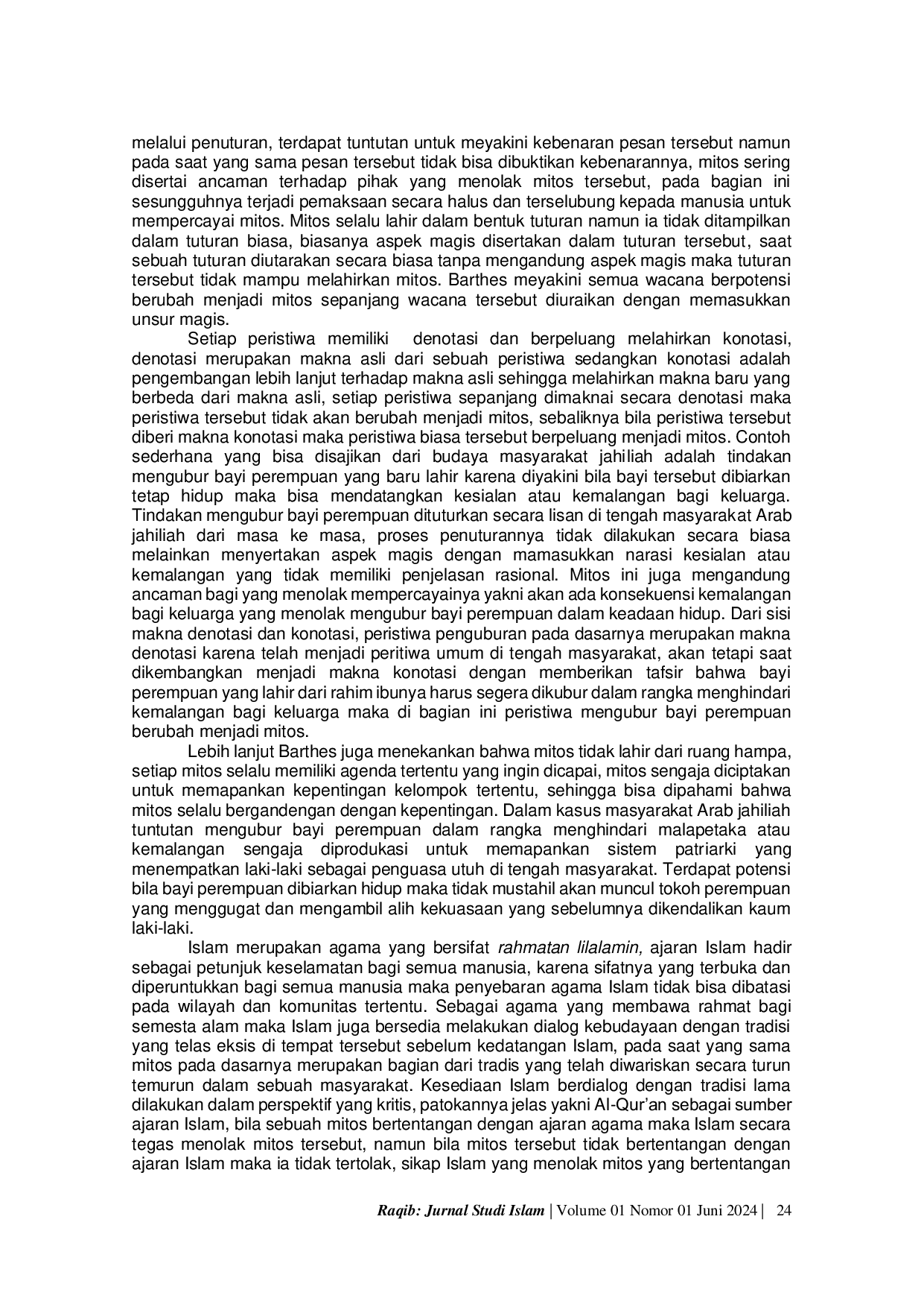 JURIS PERSPEKTIF AL QUR AN TERHADAP MITOS DALAM KEYAKINAN MASYARAKAT JAHILIAH Al Qur an Perspective on Myths in the Beliefs of Jahiliah Society