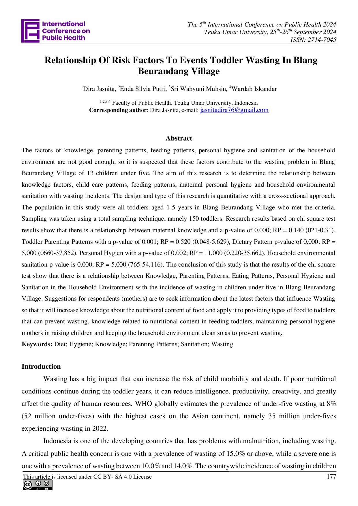 JURIS Relationship Of Risk Factors To Events Toddler Wasting In Blang Beurandang Village