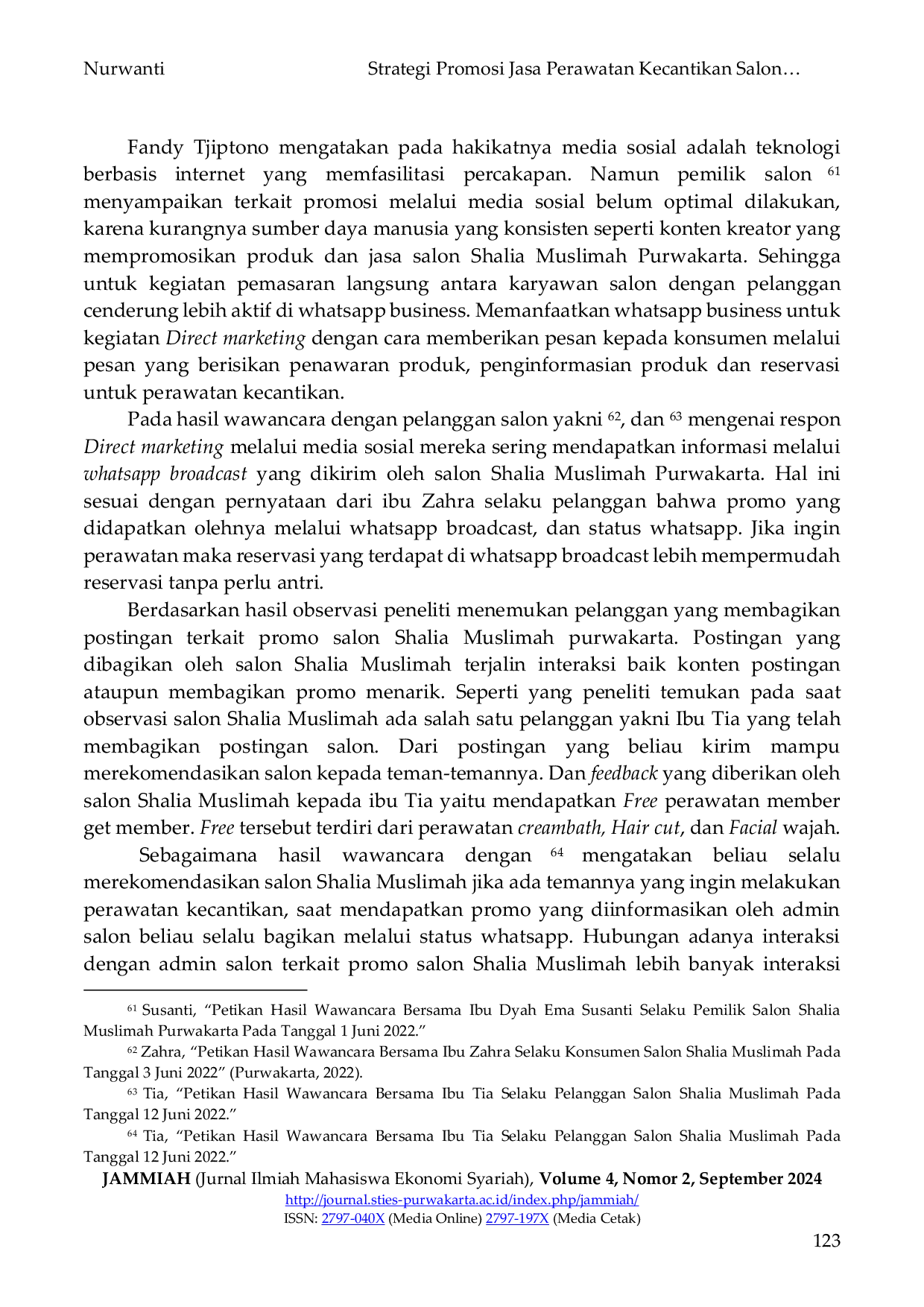JURIS Strategi Promosi Jasa Perawatan Kecantikan Salon Shalia Muslimah Purwakarta Pada Masa Pandemi Covid 19