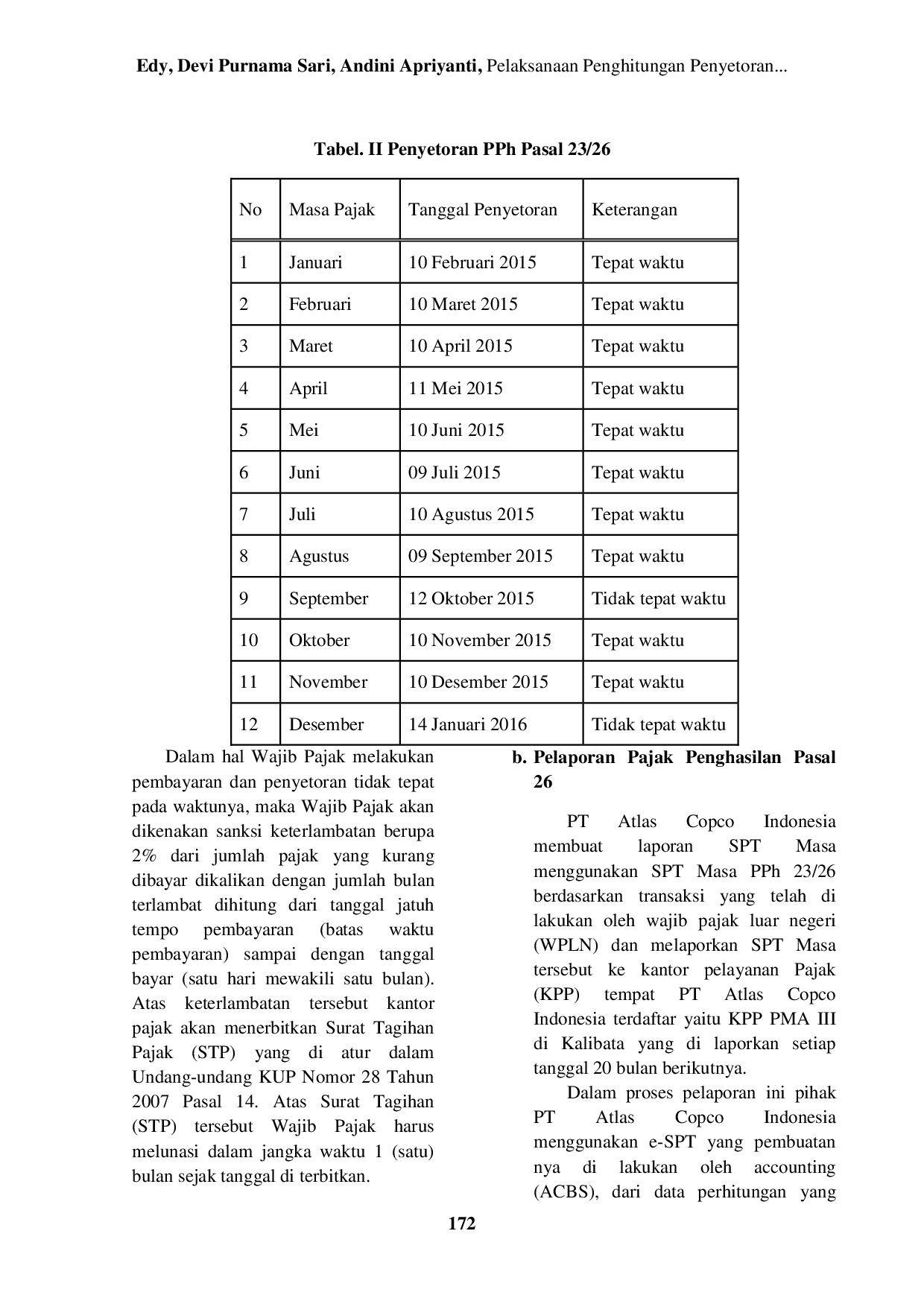 JURIS Pelaksanaan Penghitungan Penyetoran Dan Pelaporan Pajak Penghasilan Pasal 26 Atas Royalti Masa Pajak Januari Sampai Dengan Desember 2015 Pada Pt Atlas Copco Indonesia