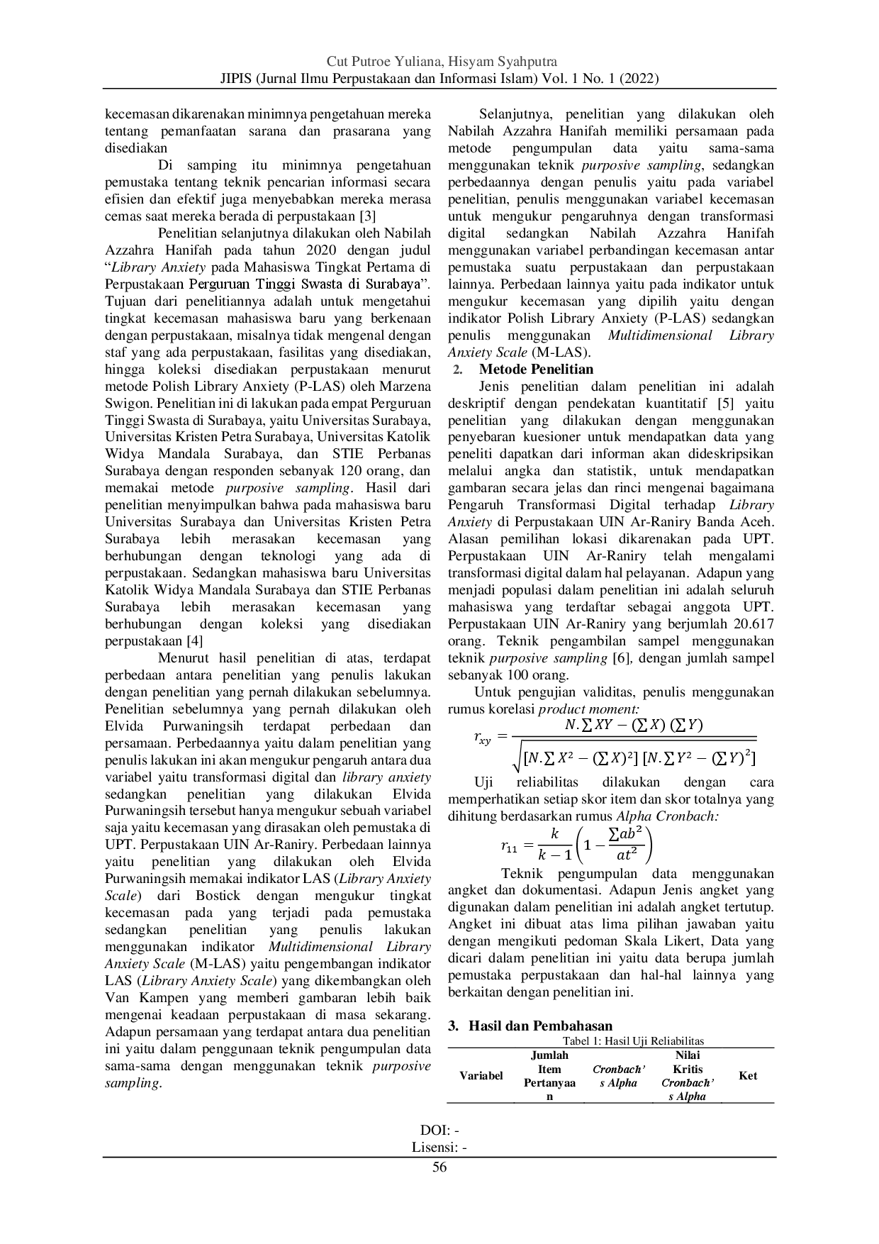 juris Pengaruh Transformasi Digital terhadap Library Anxiety di UPT Perpustakaan UIN Ar Raniry Banda Aceh