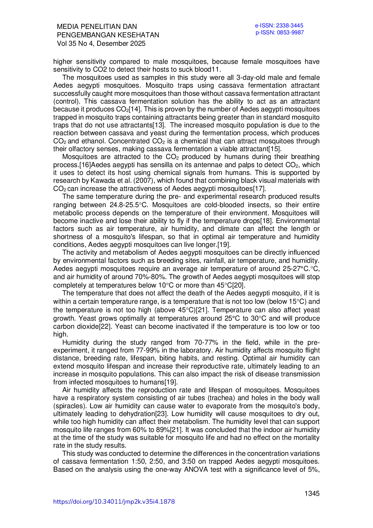 JURIS Efektivitas Fermentasi Singkong Manihot Utilissima Sebagai Atraktan Perangkap Nyamuk Aedes Aegypti Di PT X Tahun 2023