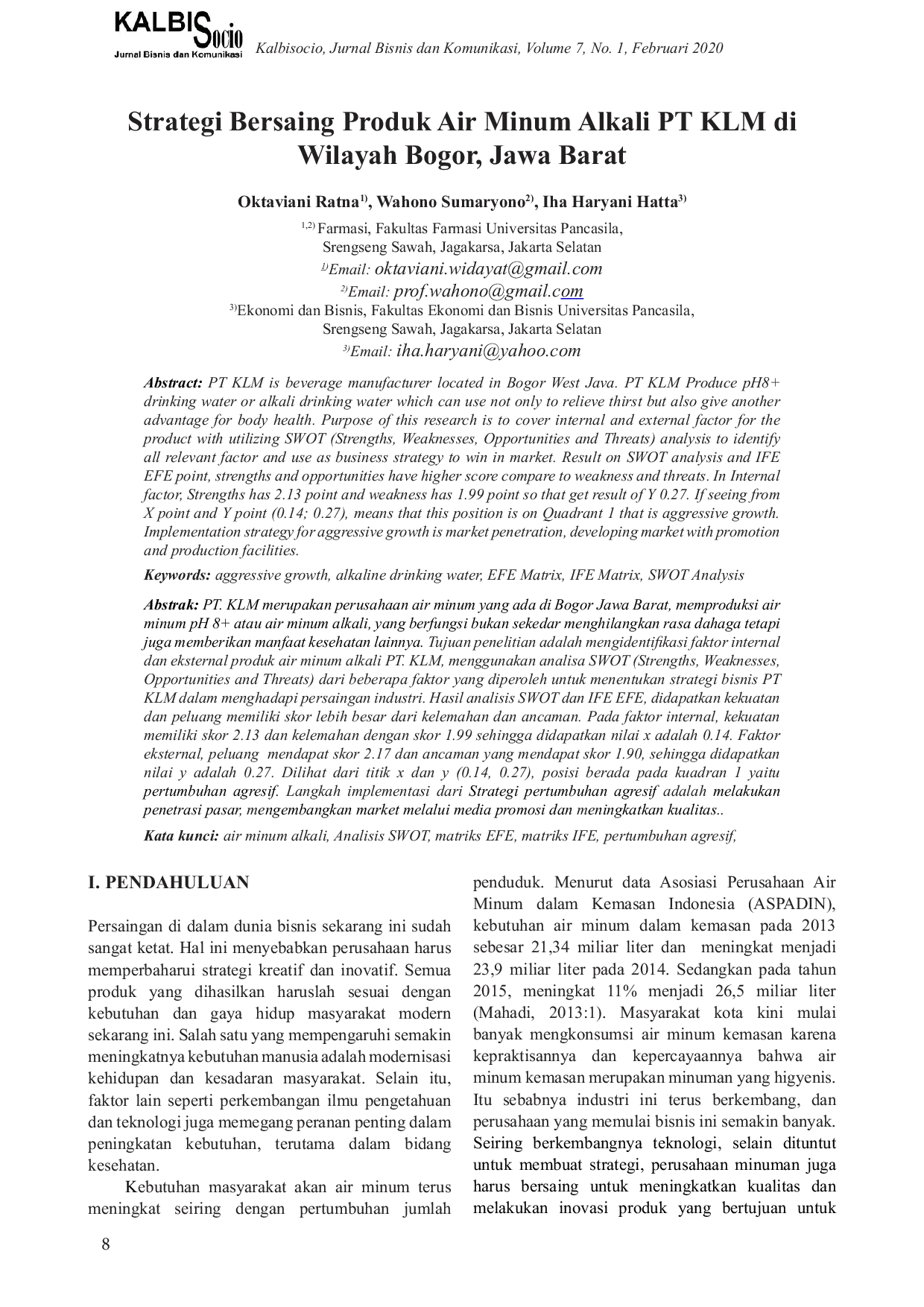 JURIS Strategi Bersaing Produk Air Minum Alkali PT KLM di Wilayah Bogor Jawa Barat