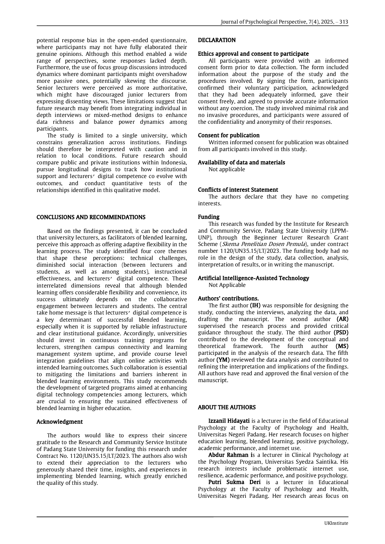 JURIS What Works and What Challenges in Blended Learning A Qualitative Case Study of University Lecturers Perspectives at an Indonesian Public University