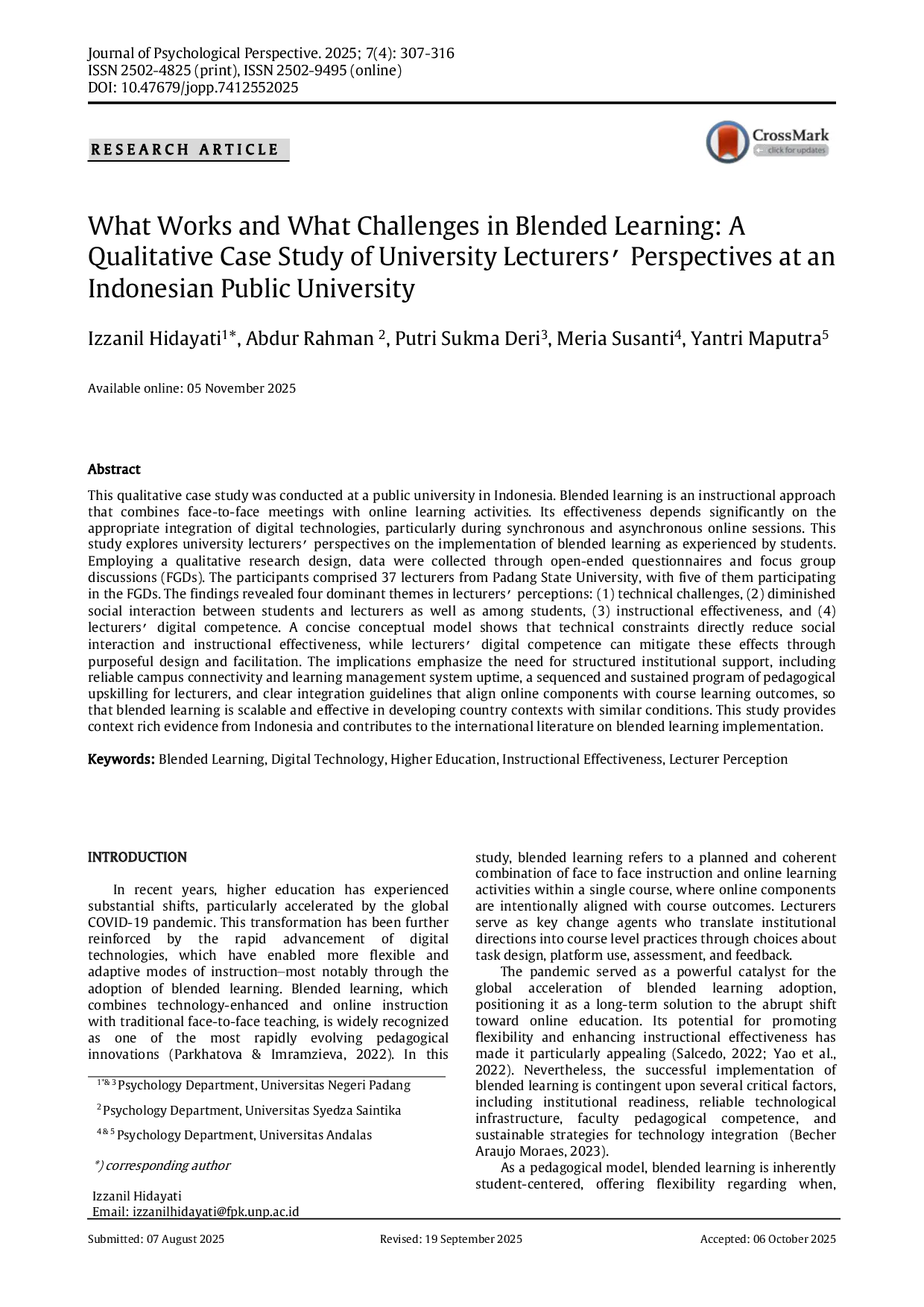 JURIS What Works and What Challenges in Blended Learning A Qualitative Case Study of University Lecturers Perspectives at an Indonesian Public University