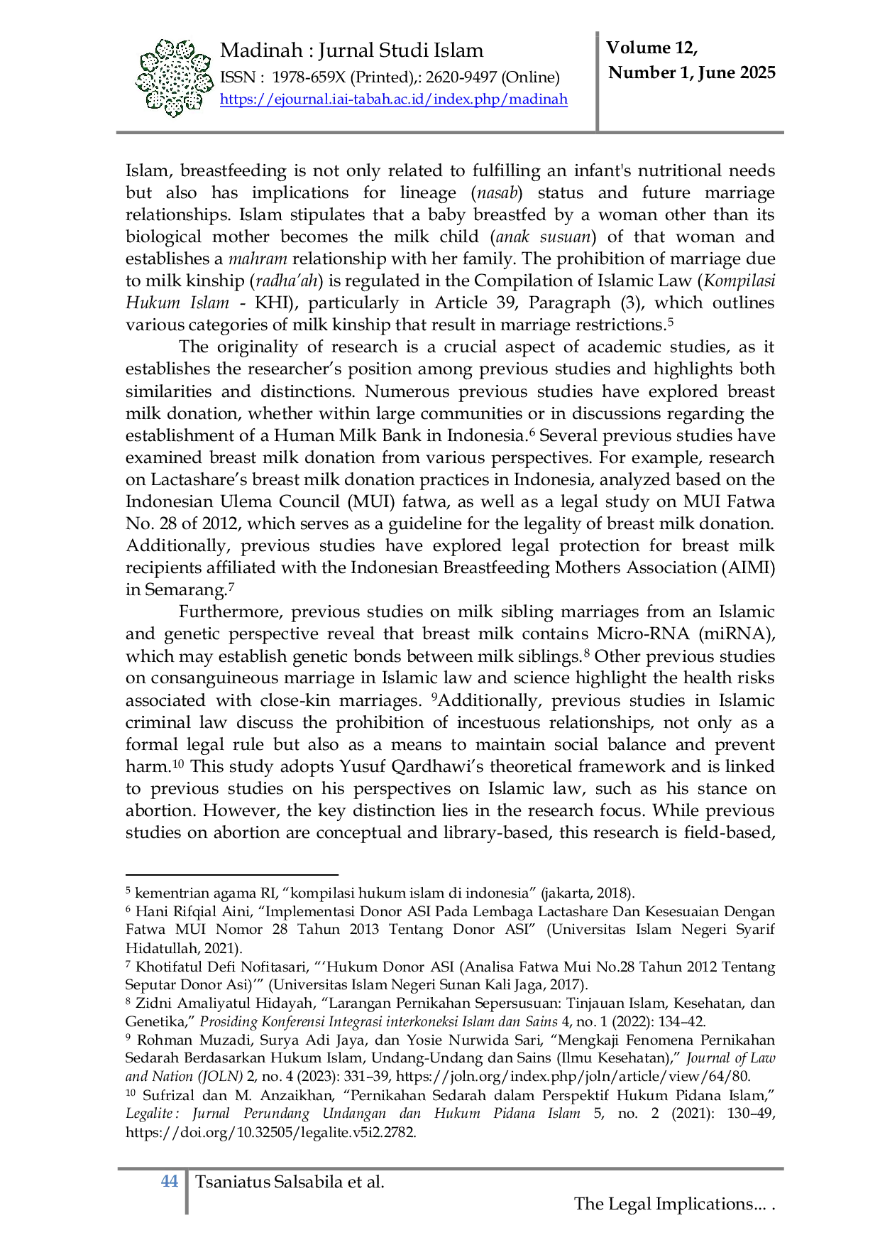 JURIS The Legal Implications of Breast Milk Donation on Nasab Status Yusuf Qardhawi s Perspective