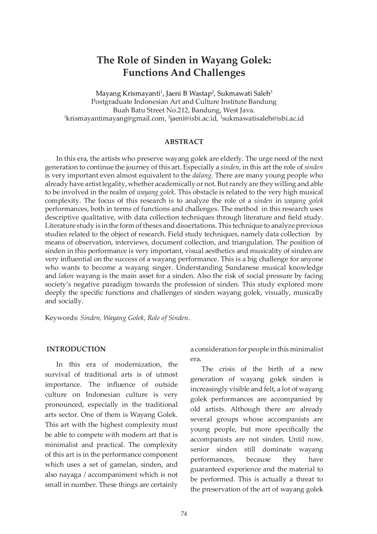 JURIS The Role of Sinden in Wayang Golek Functions And Challenges