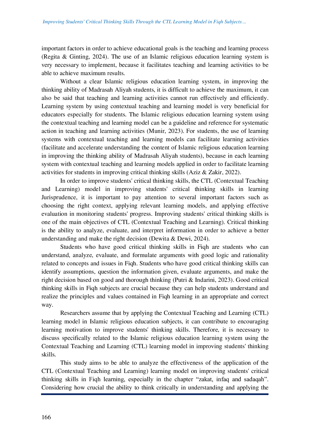 JURIS Improving Students Critical Thinking Skills Through The Ctl Learning Model In Fiqh Subjects At Madrasah Aliyah Darus Sholihin