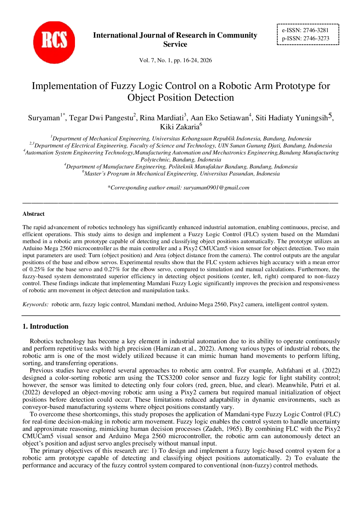 JURIS Implementation of Fuzzy Logic Control on a Robotic Arm Prototype for Object Position Detection