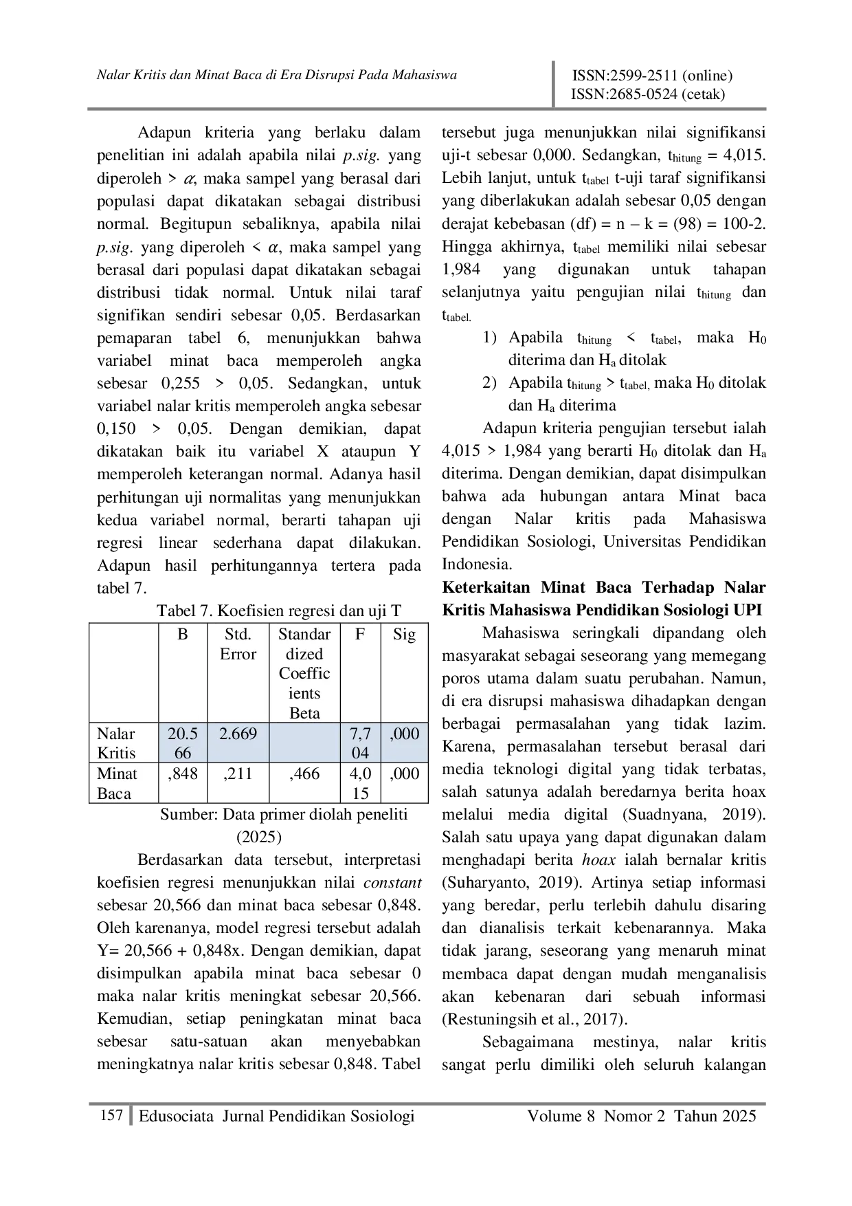 JURIS Nalar Kritis dan Minat Baca di Era Disrupsi Pada Mahasiswa