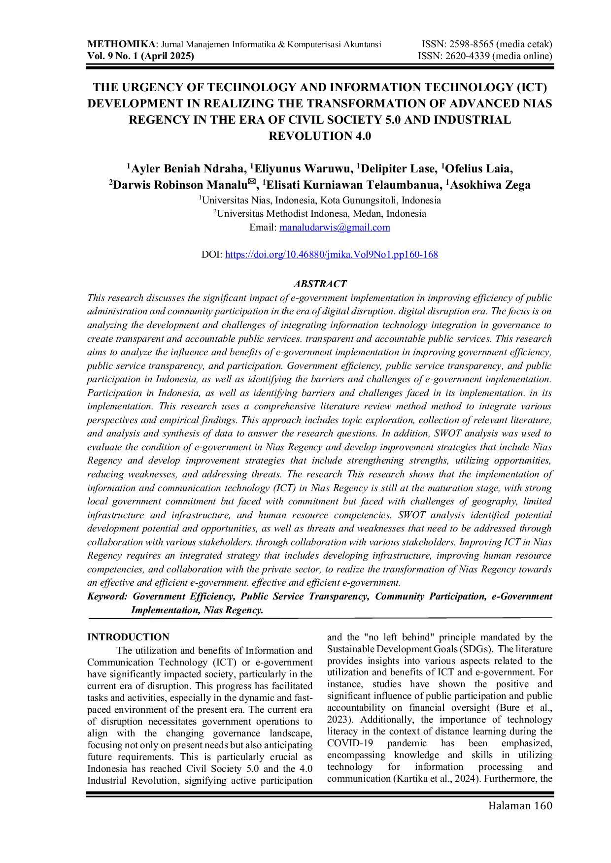JURIS The Urgency of Technology And Information Technology ICT Development in Realizing The Transformation of Advanced Nias Regency in The Era of Civil Society 5 0 and Industrial Revolution 4 0
