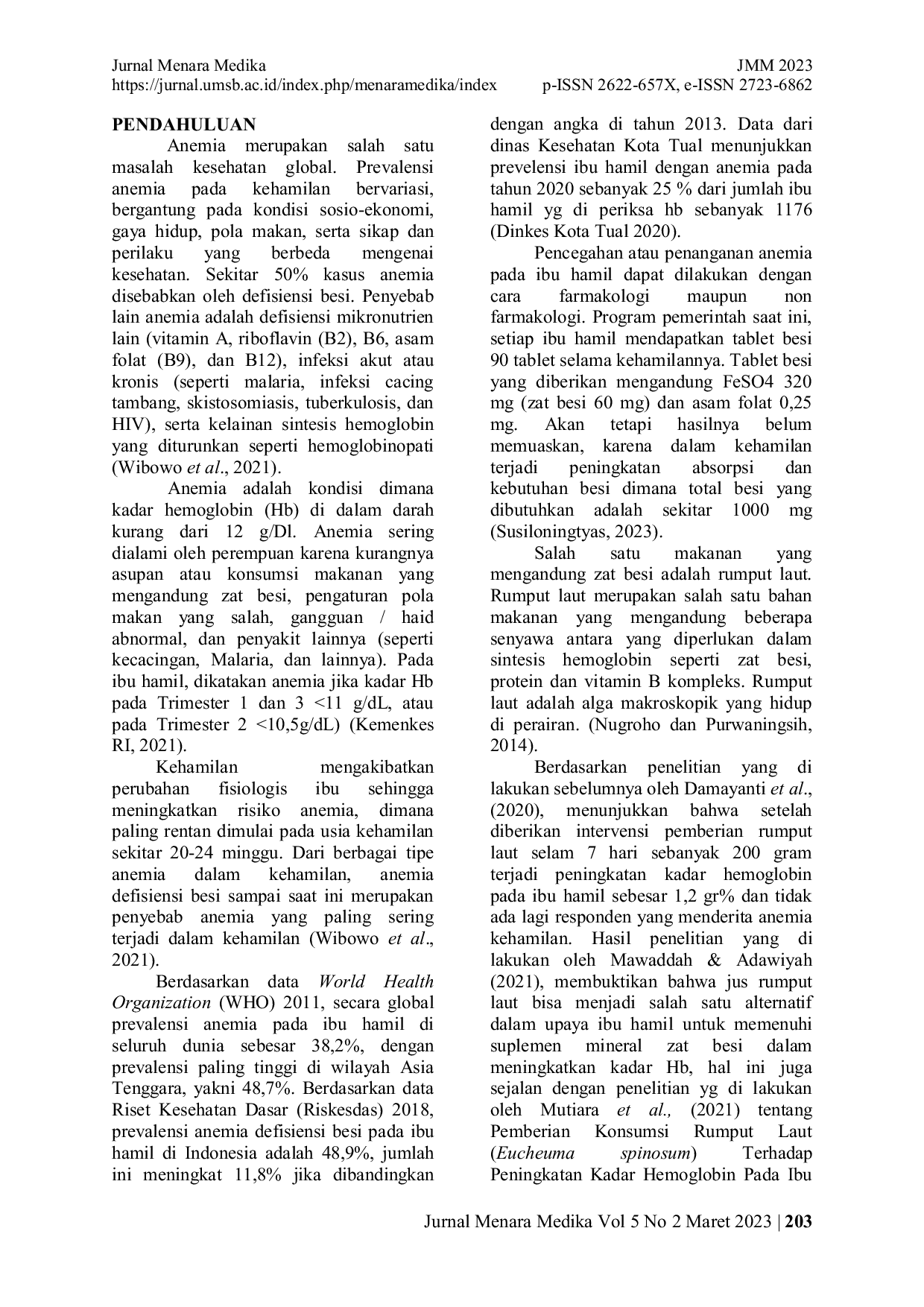 JURIS Pengaruh Mengkonsumsi Rumput Laut Caulerpa Sp Terhadap Kadar Hemoglobin Ibu Hamil Dengan Anemia