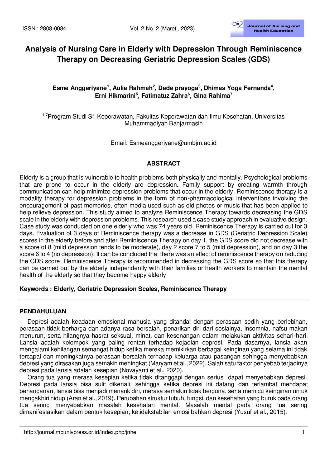 JURIS Analysis of Nursing Care in Elderly with Depression Through Reminiscence Therapy on Decreasing Geriatric Depression Scales GDS