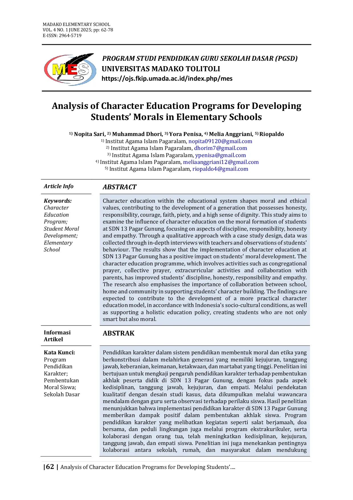 JURIS Analysis of Character Education Programs for Developing Students Morals in Elementary Schools