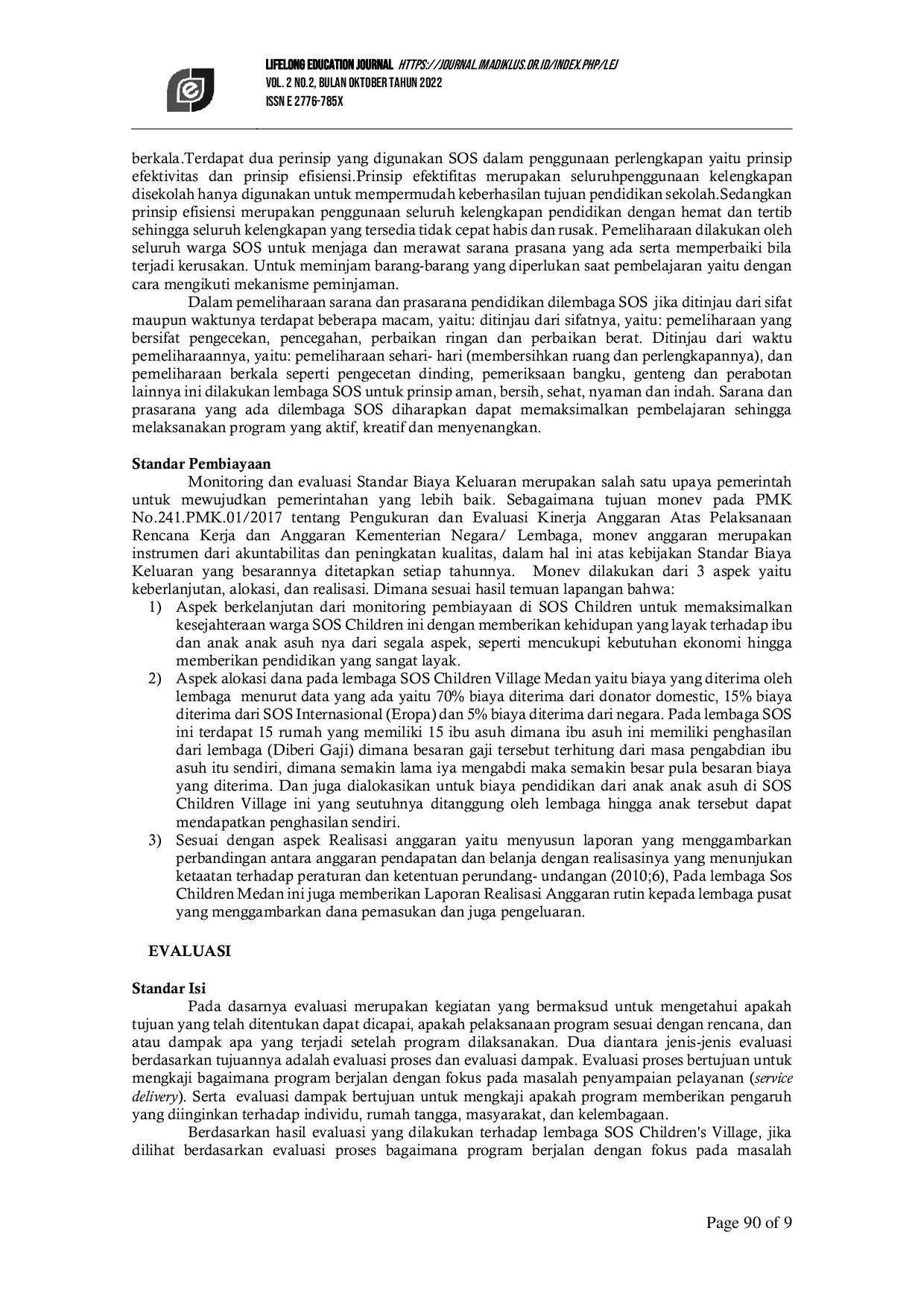 JURIS Supervisi Monitoring dan Evaluasi Pada Lembaga Sosial SOS Children s Village Kota Medan