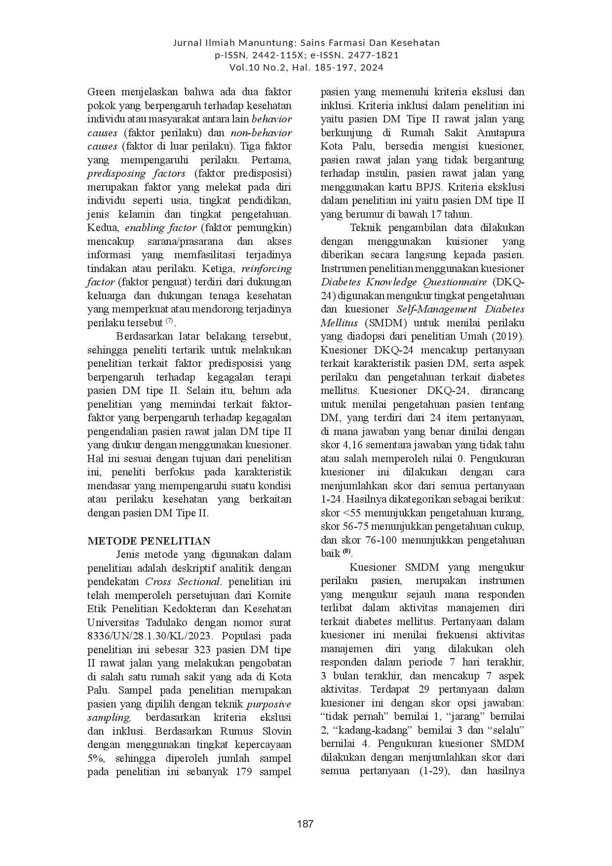 juris Kegagalan Pengendalian Diabetes Mellitus Tipe II Ditinjau Dari Faktor Predisposisi