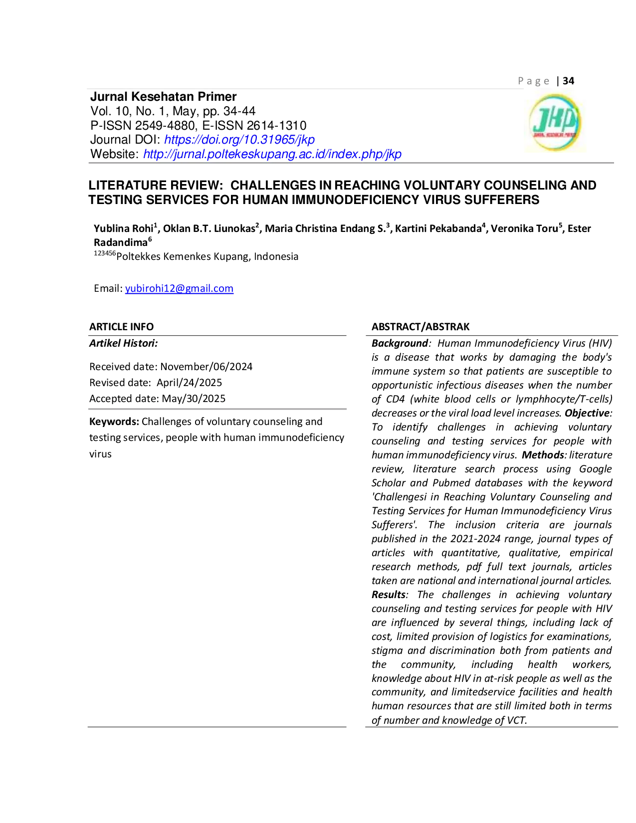 JURIS Literature Review Challenges in Reaching Voluntary Counseling and Testing Services for Human Immunodeficiency Virus Sufferers