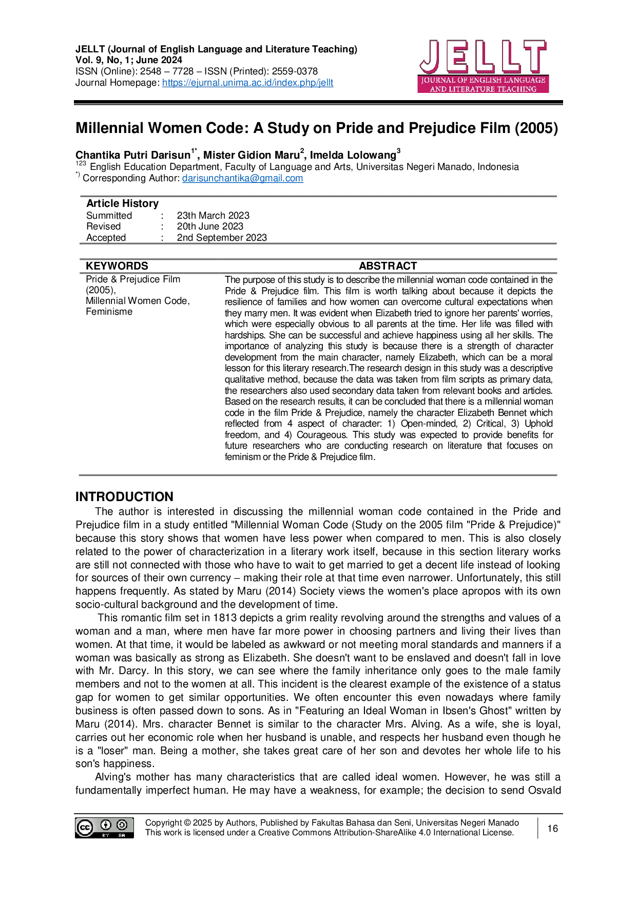 JURIS Millennial Women Code A Study on Pride and Prejudice Film 2005