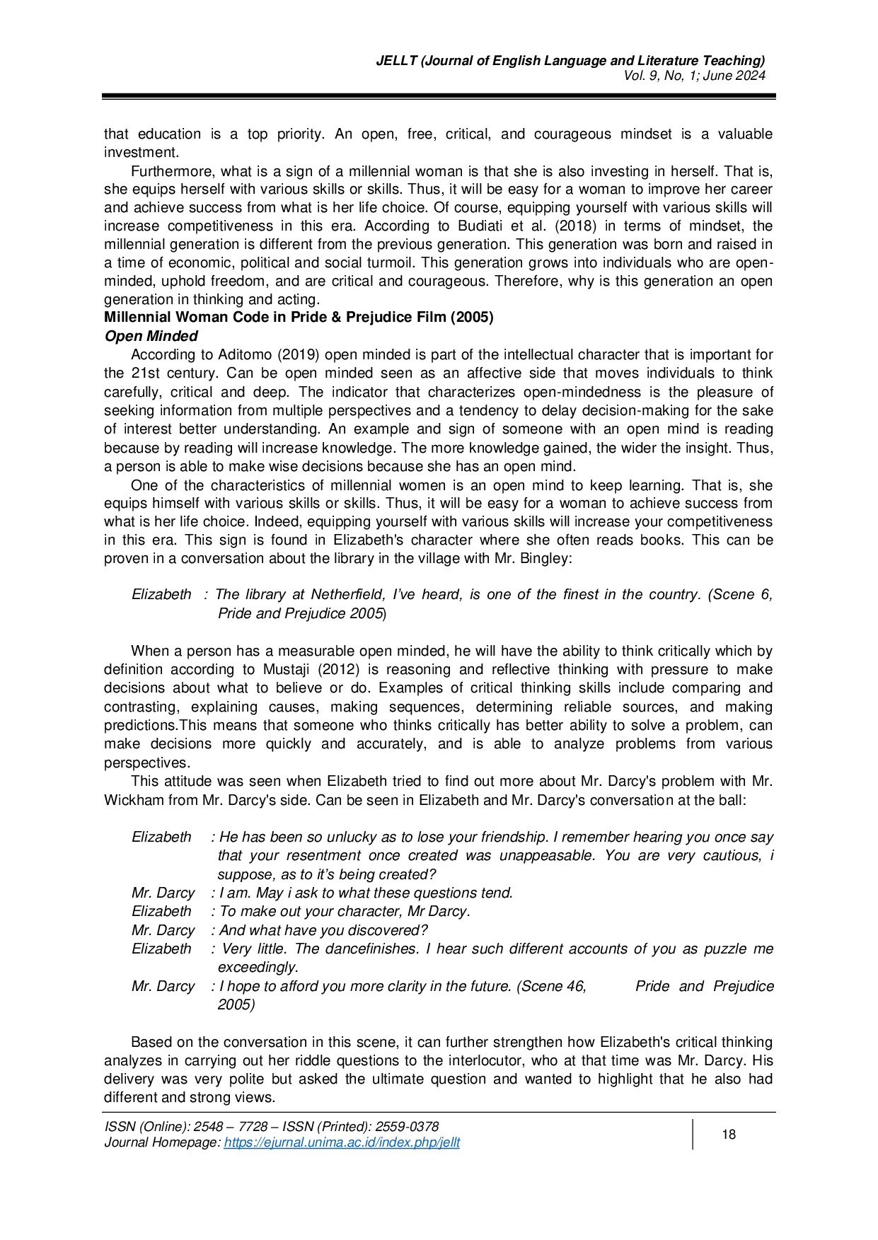 JURIS Millennial Women Code A Study on Pride and Prejudice Film 2005
