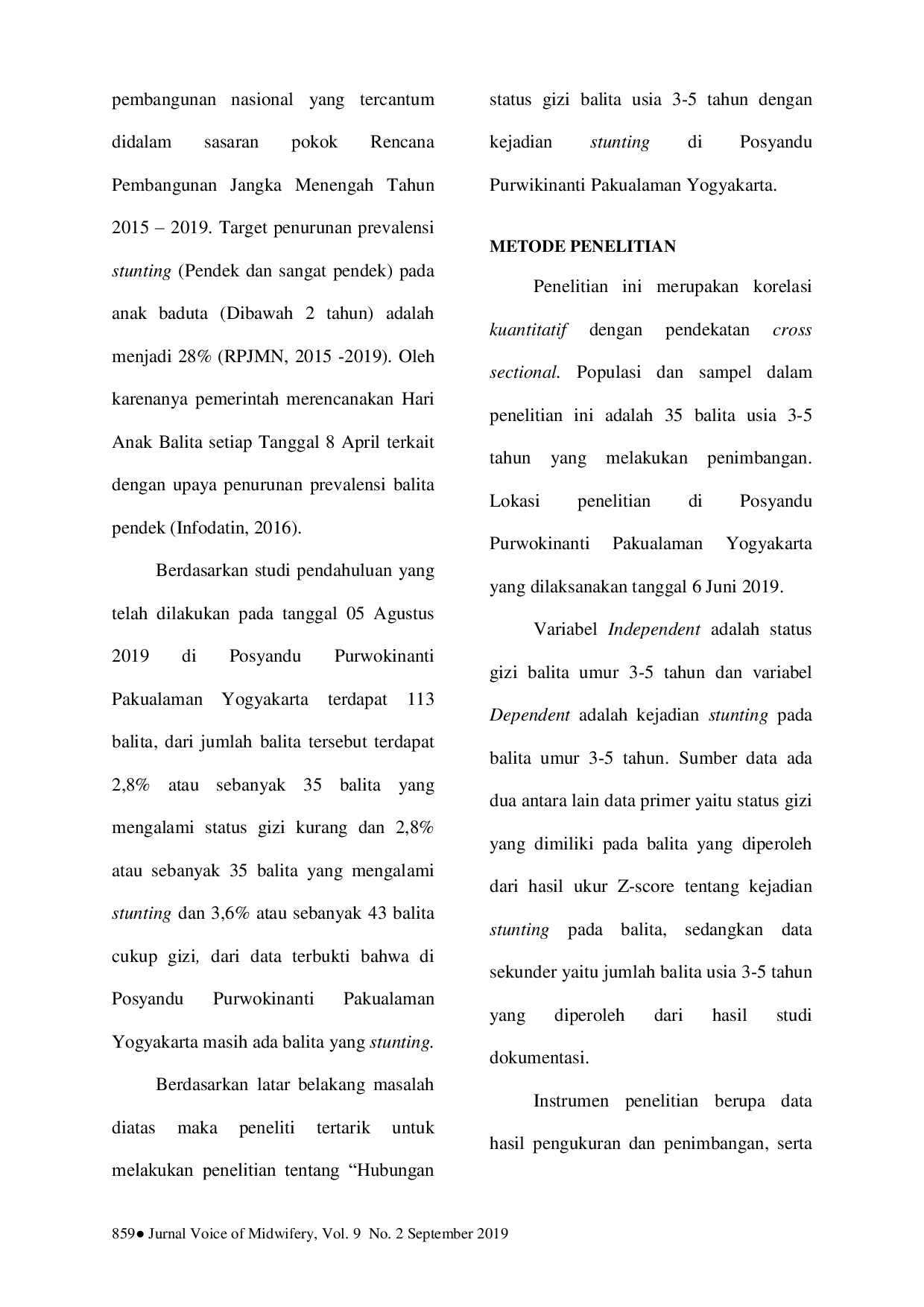 juris Hubungan Status Gizi Balita Usia 3 5 Tahun Dengan Kejadian Stunting