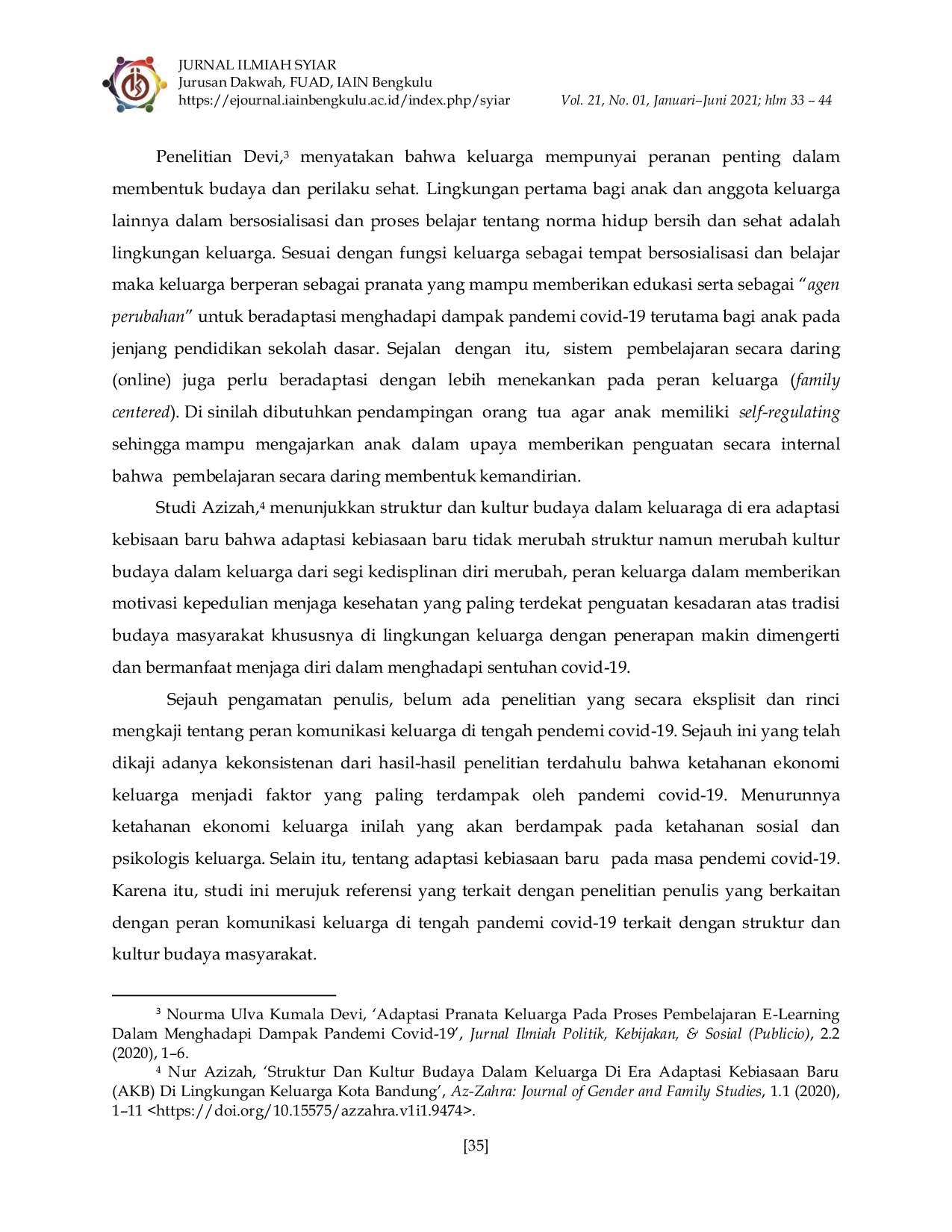 JURIS Peran dan Fungsi Komunikasi Keluarga dalam Adaptasi Pranata Keluarga Islami di Tengah Pandemi Covid 19