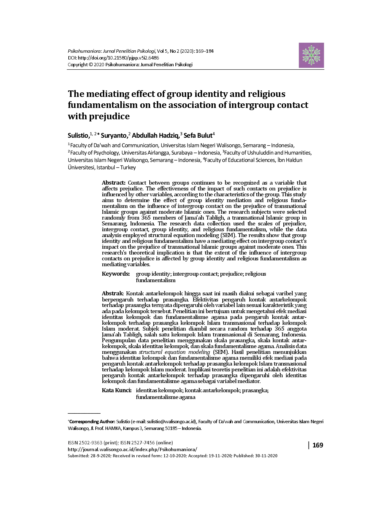 juris The mediating effect of group identity and religious fundamentalism on the association of intergroup contact with prejudice