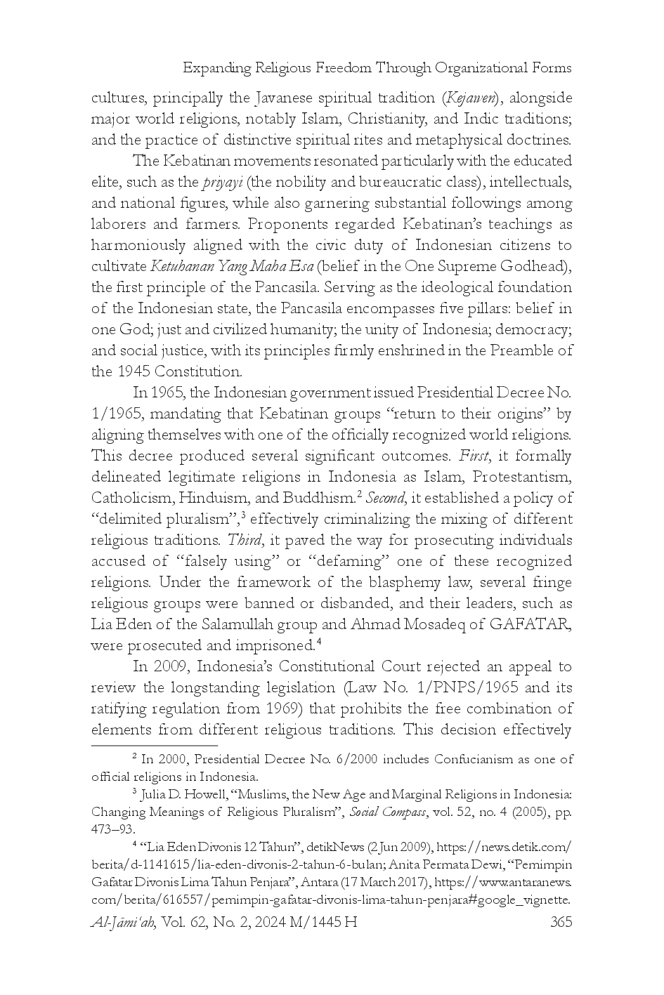 juris Expanding Religious Freedom Through Organizational Forms Kebatinan Sufism and The Global Growth Movement in Indonesia s Spiritual Training Industry